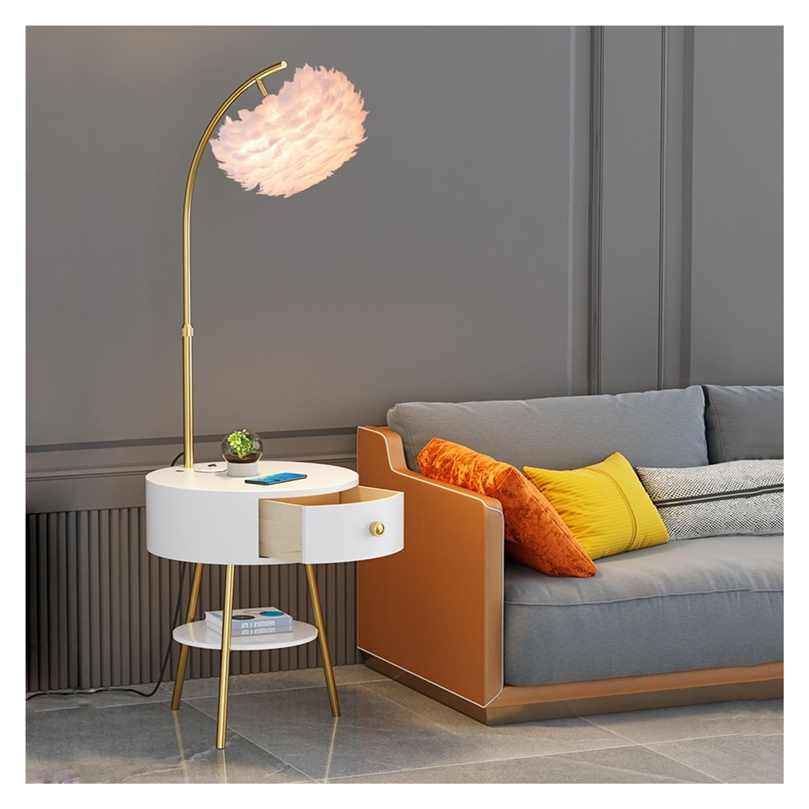 LJHFG63KUYT Standing Lamps Farmhouse Narrow Nightstand Floor Lamp, Wooden End Side Table Adjustable Reading Lamps Decorate(White)