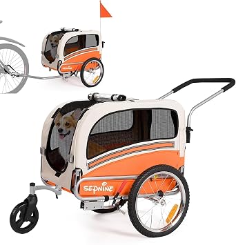 Sepnine 2 in 1 Pet Bicycle Trailer with a 6" Stroller Wheel Suitable for Small and Medium Dogs, Carrier Up to 66/88 LBS, Easy Folding Cart Frame, Quick Release Wheel, Universal Bicycle Coupler