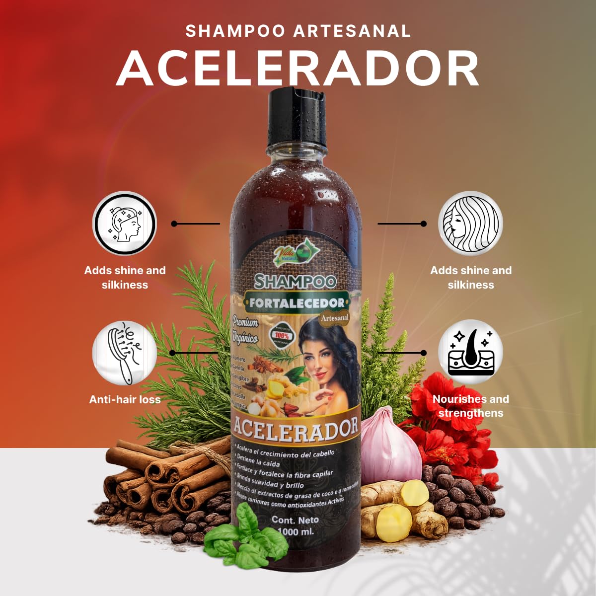 Herbal Hair Accelerator Shampoo 1L (33.9 Fl Oz) | Rosemary, Cinnamon, Ginger, Clove, Onion & Hibiscus Strengthening Hair Cleanser