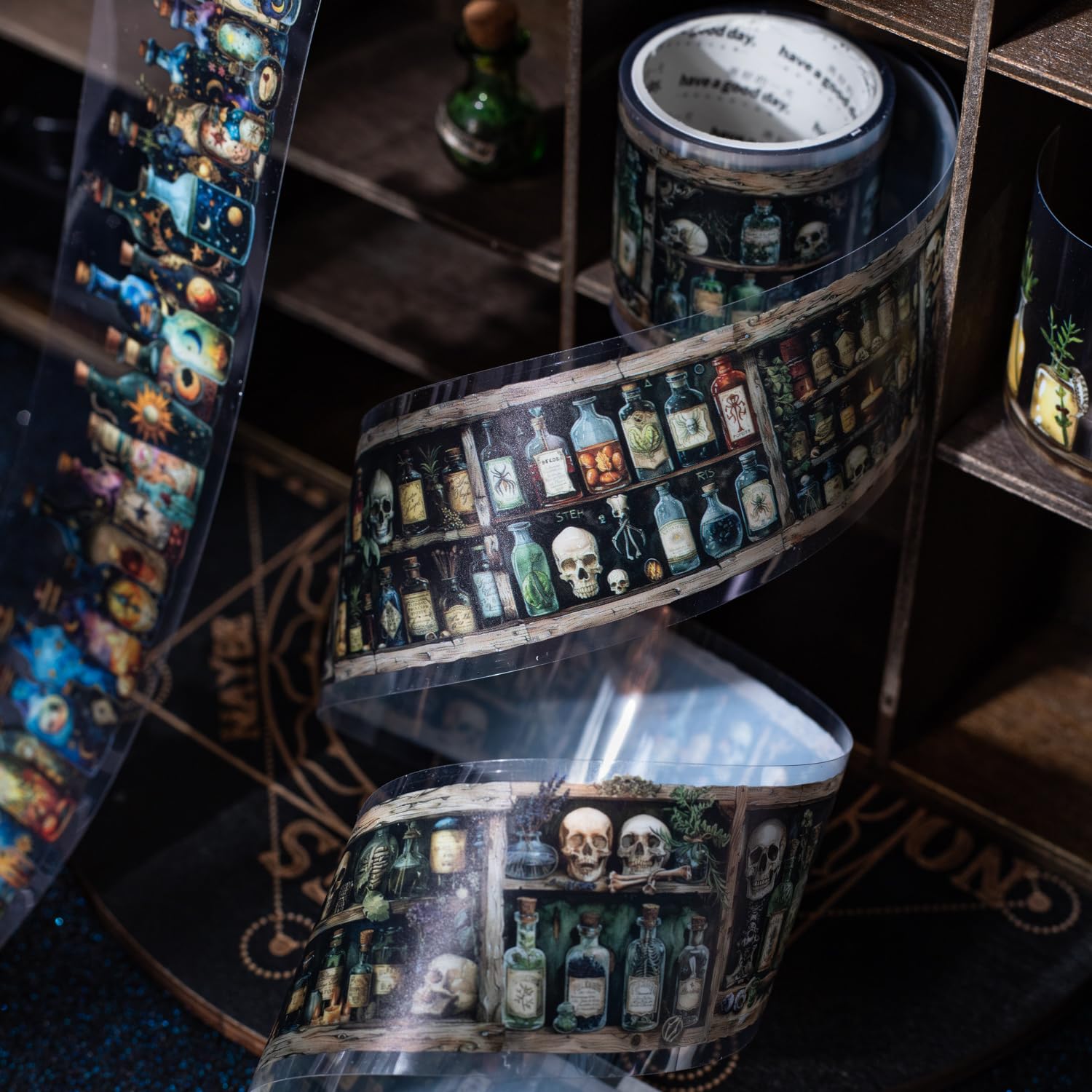 TIAMECH 6 Rolls Witch Love Potion Bottle PET Tapes - Halloween Herbal Dark Cabinet Magic Design, Decorative Tape Stickers for Scrapbooking & Journaling, Junk Journal Supplies, and Ephemera