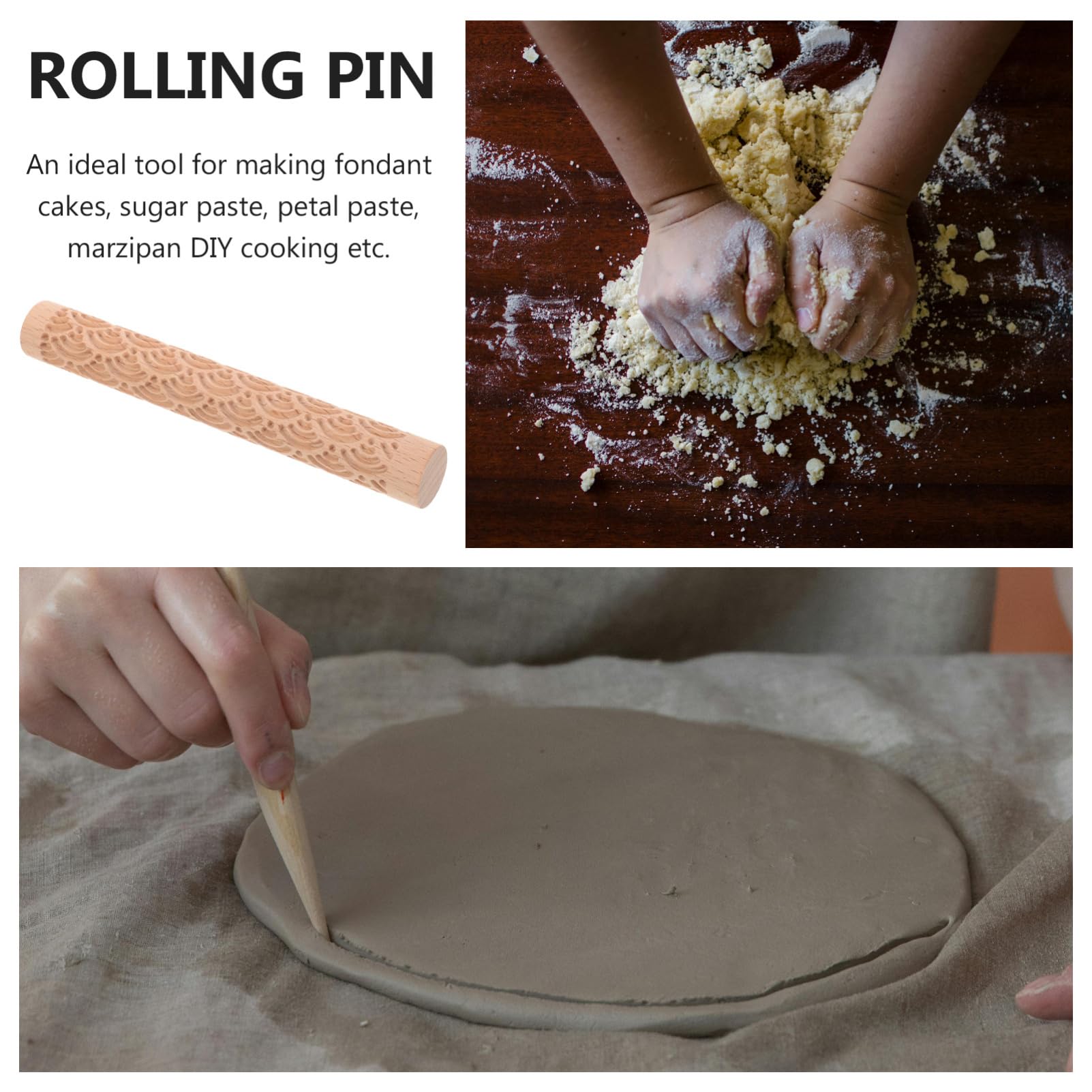 ABOOFAN Lot De 5 Rouleaux De Texture en Bois pour Poterie Et Argile Rouleau À Pâtisserie en Relief