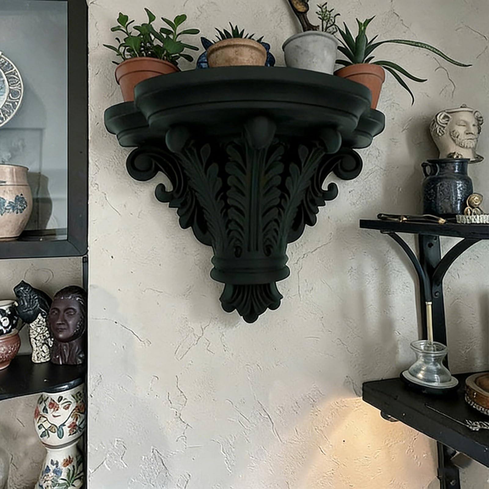 Estantes flotantes | Estantería de Exhibición Estilo Gótico Vintage - Repisa flotante negra de pared - para maceta, libro, marco de foto, sala de estar, dormitorio, cocina, baño, apartamento y casa de