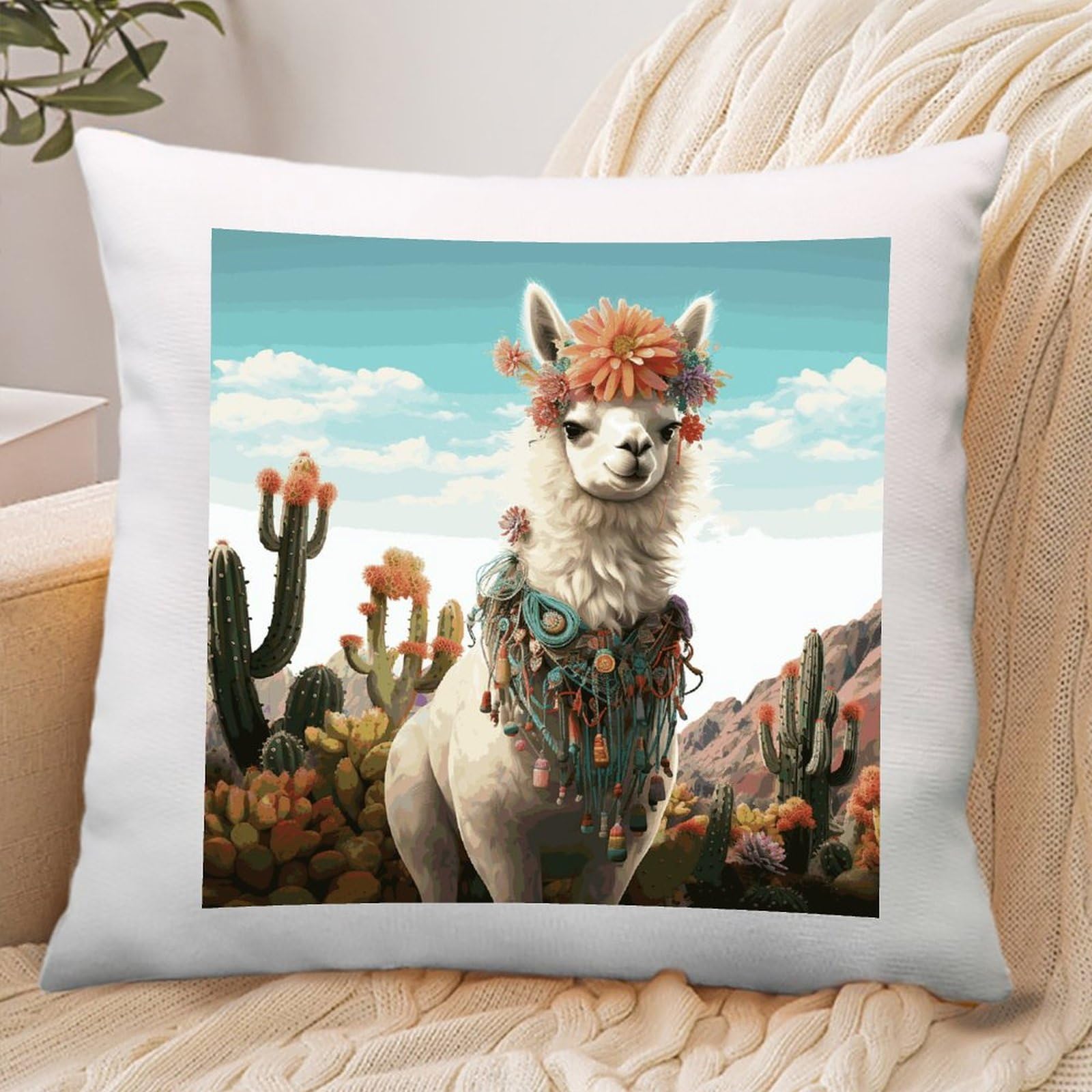FekiLoot Decorative Mexican Llama Cactus Throw Pillow Covers Soft Square Cushion Case with Zipper Farmhouse Cotton and Linen Pillowcase Luxury Cozy Lumbar Pillow Shells for Sofa Bed Car