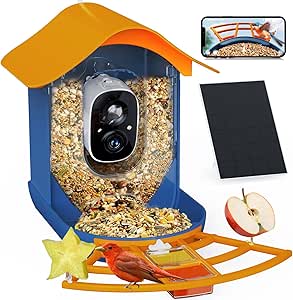 PeckCam® Smart Bird Feeder with Camera 2K HD Auto Detect & Notify, AI Identify 10000+ Birds Camera with Solar Panel 5 Perch Attachments Wireless Outdoor Birdwatching Gift for Birds Lover, Orange asin的图片