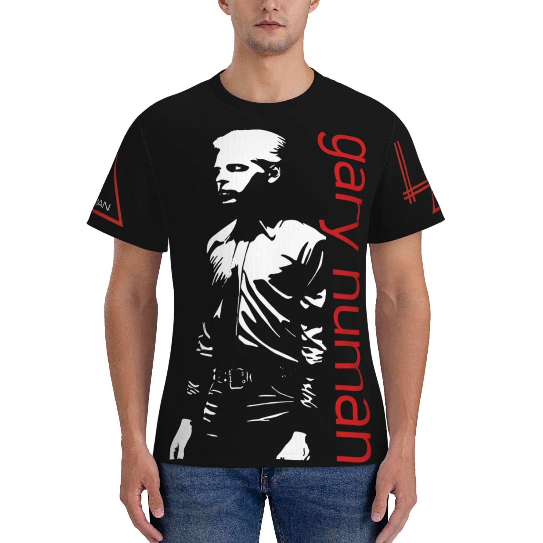 MZPQDKSLK Men's Gary Logo Graphic Black Numan T-Shirt Short Sleeve T Shirt for Men Round Neck Music Band Tshirt Clothes Merch for Fans Gift