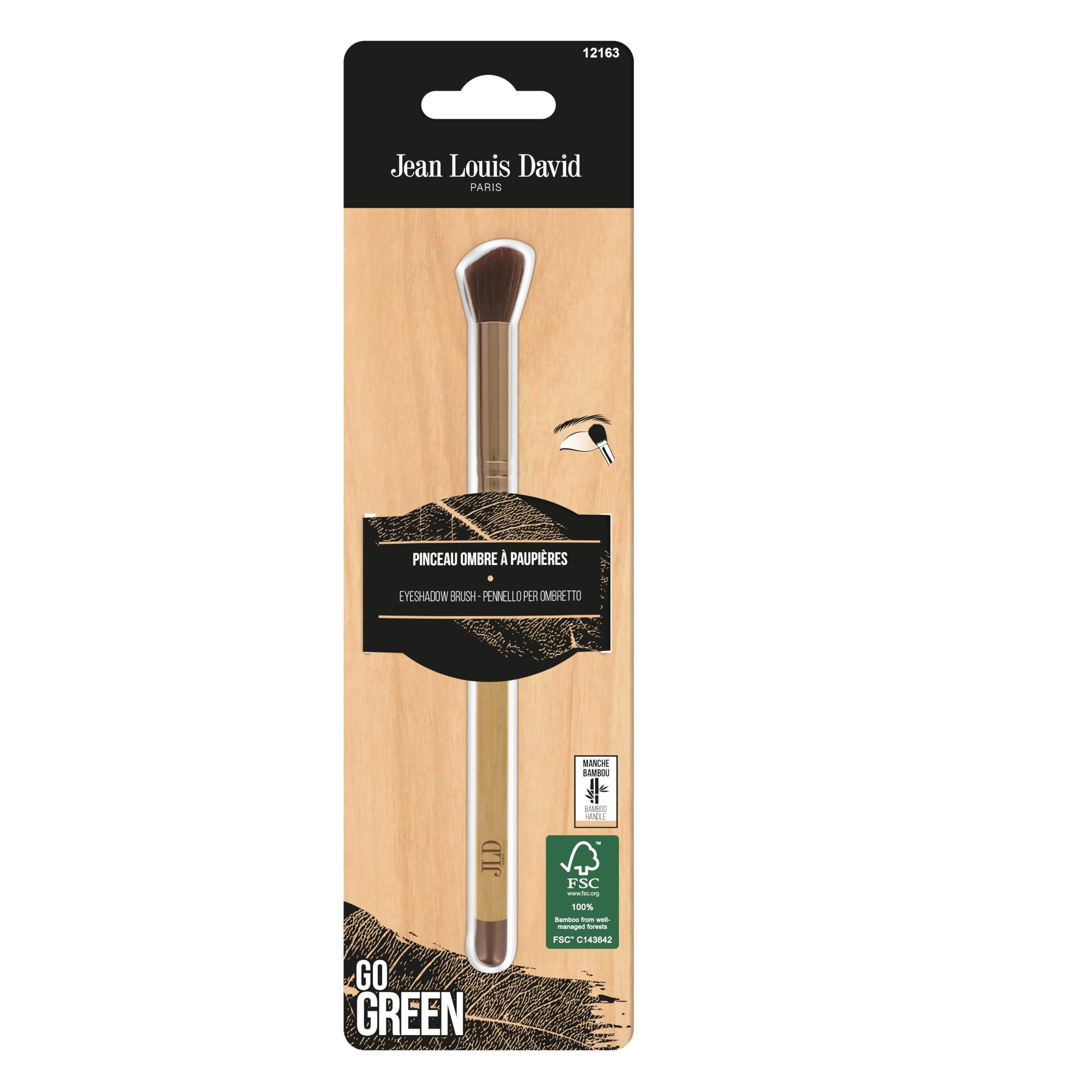 Jean Louis David Go Green Collection Eye Shadow Brush Makeup Brush Vegan Bristles 100% Synthetic Bamboo Handle FSC Certified - Image 2