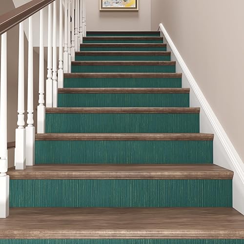 Miniatura 10 de CRE8TIVE Papel tapiz autoadhesivo de 24 x 118 pulgadas de ancho, color verde azulado, papel de contacto para paredes, tela de lino texturizada,