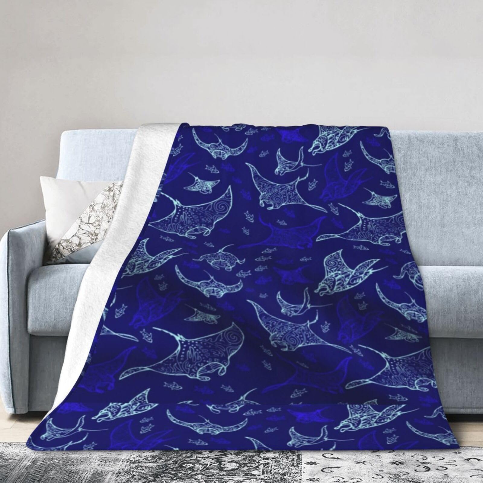 Mqgmz Manta Ray and Fish Print Classics Comfy Ultra-Soft Micro Fleece Blanket Flannel Throw Gift Indoor 50"X40"