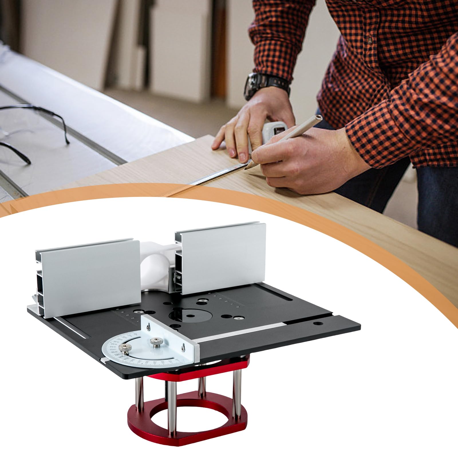 Router Lift,Router-Tischplatte,Router Platte Oberfräse,Frätisch für Oberfräse Eingeplatte Set,Aluminium FräStisch OberfräStisch mit Gehrungslehre,Tischfräsmaschine Maximum Lift 51mm (Rot+Schwarz)