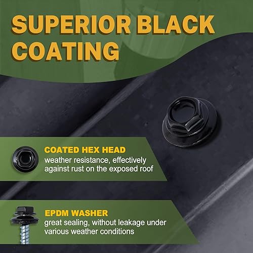 Miniatura 2 de LIONMAX Tornillos de metal para techos #10 × 2 pulgadas, 300 unidades, tornillos de techo de chapa de metal pintado en negro, arandela de goma,