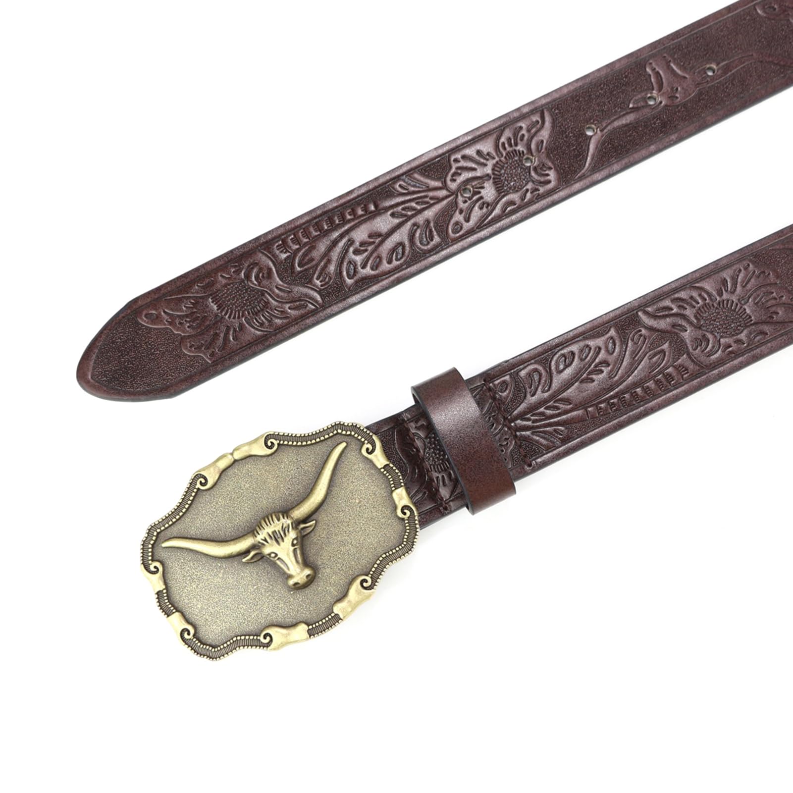 Cintura, Cinture da cowboy for uomo Longhorn Bull Western con fibbia country in pelle incisa larga 3,8 cm(115cm/waist:38"~40")