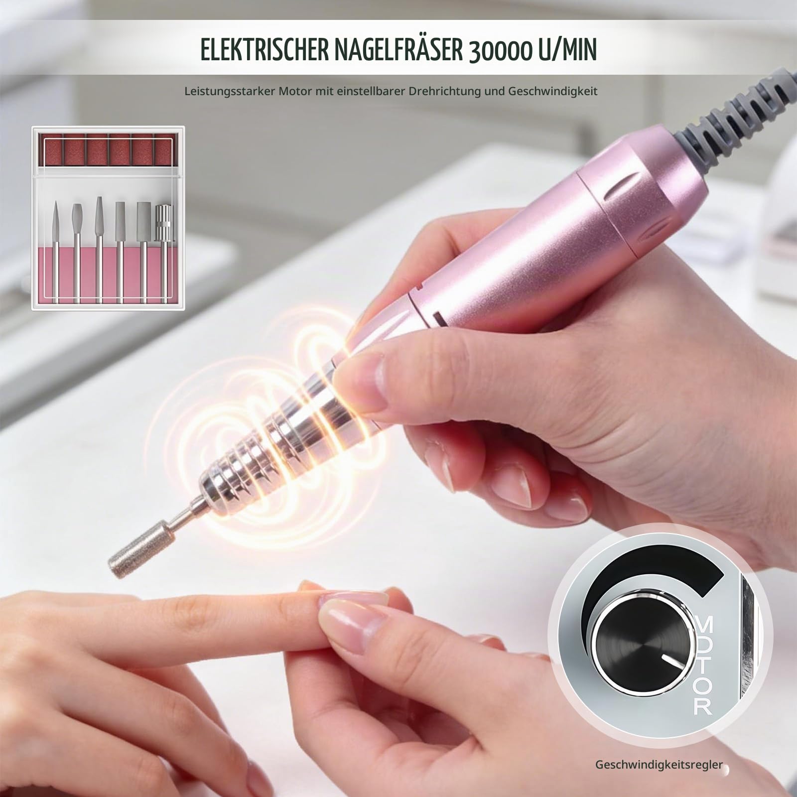 Elektrischer Nagelfräser 5 in1，30000U/min Profi Nagelknipser, 80W