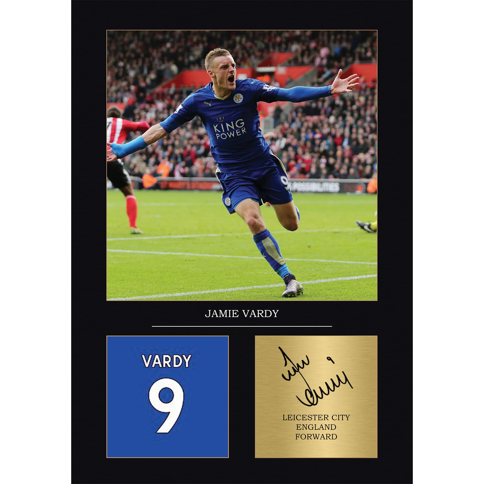 Jamie Vardy Gift Signed A4 Print Display Framed Leicester City Gifts For Boys Digitally Reproduced Signature Leicester City Gifts For Men LCFC (Framed)