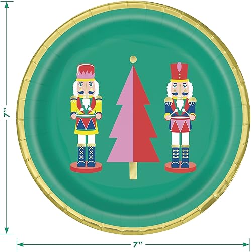 Miniatura 4 de HOME & HOOPLA Cascanueces - Platos de papel con forma de fiesta de Navidad, platos de postre de papel redondos con borde dorado y servilletas de