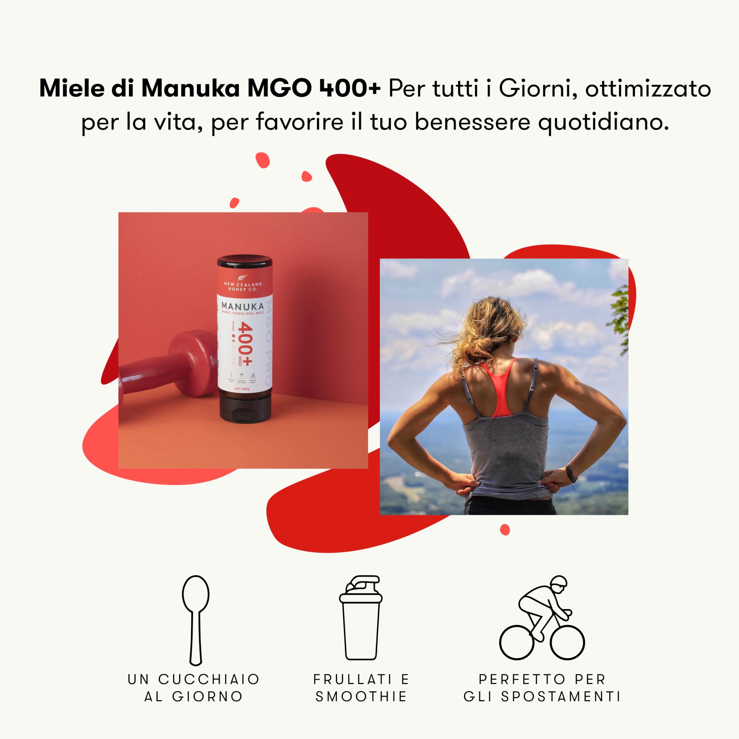 New Zealand Honey Co. Miele di Manuka MGO 400+ | Attivo e lordo | Prodotto in Nuova Zelanda | 500g