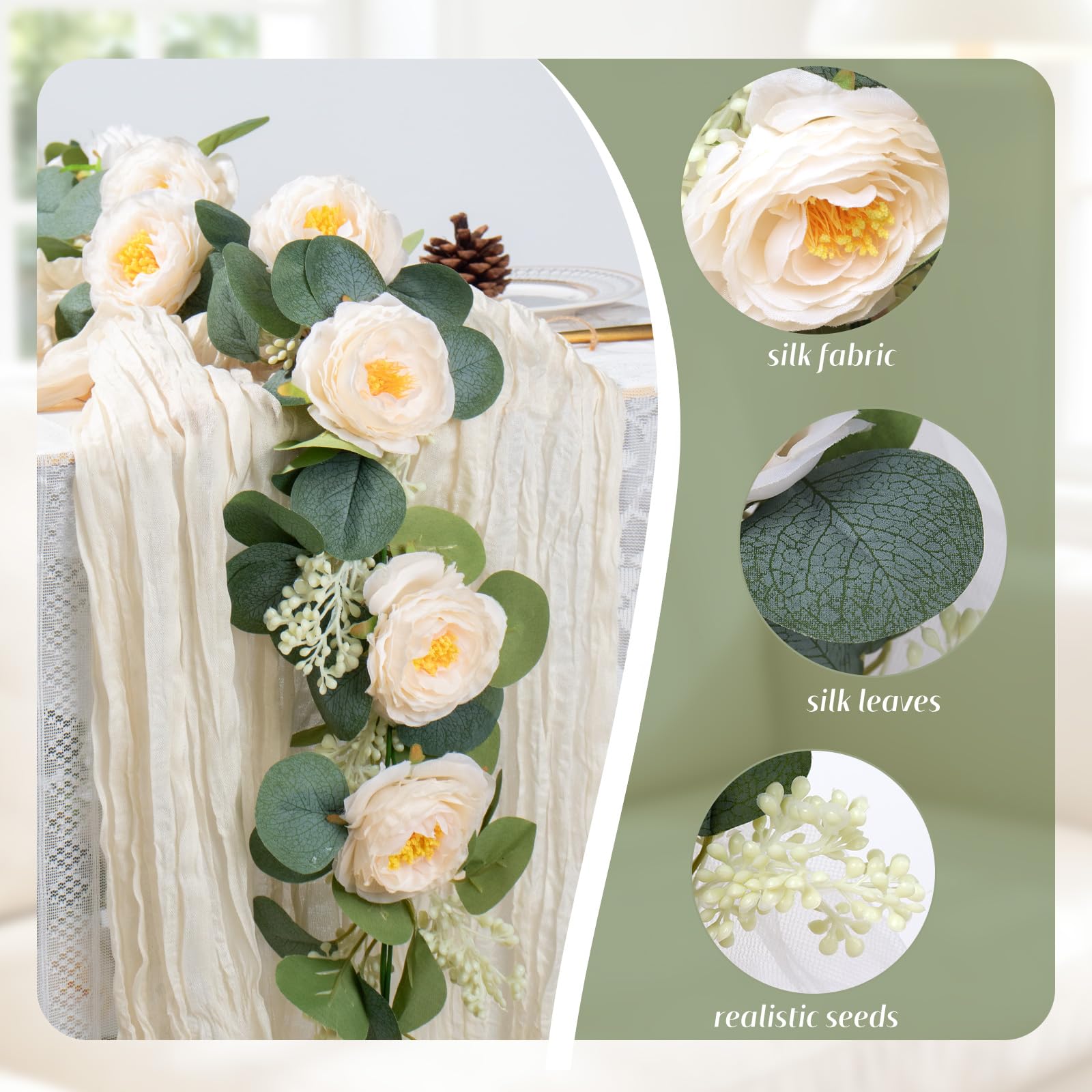MAKHOT Eukalyptus-Girlande, künstliche grüne Girlanden, Blumendekoration, grüne Frühlingsgirlande, Kranz, Reben, Dekorationen für Tisch, Zuhause, Hochzeit, Kaminsims, Party, Champagner, 2 Stück