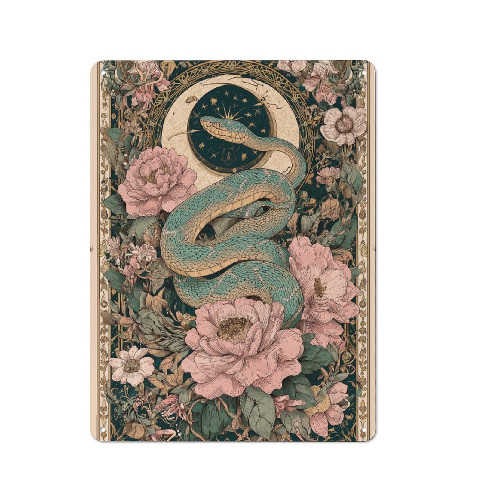 Junmoney Enchanted Serpent & Blooms Metal Plaque 40X30cm With For Hallway Wall, Retro Decor, For Wall Display Collectors