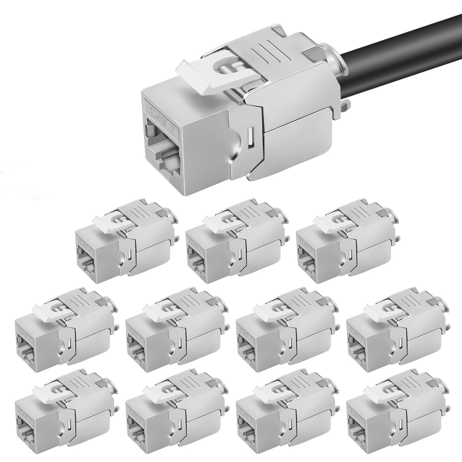 12x CAT 7 Keystone RJ45 Modul Buchse LAN Kabel 10 Gbit/s bis 1000 MHz AWG 22-24 werkzeuglos LSA vollgeschirmt STP Einbaubuchse RJ45 Buchse Schneidklemme für Patchpanel und Netzwerkdose