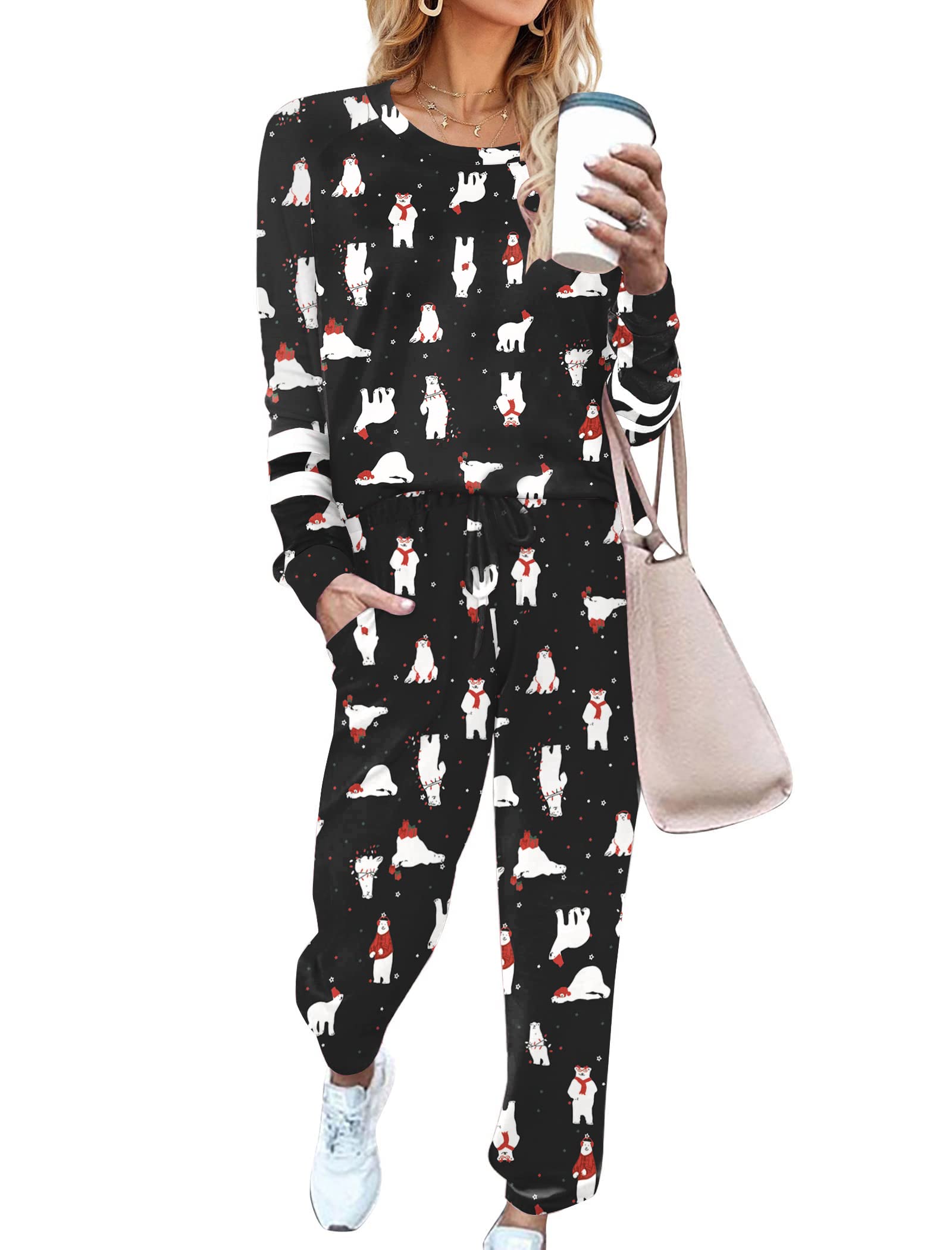 Ekouaer Sweatsuits Womens Loungewear Set Tracksuit Long Sleeve Pajamas Set