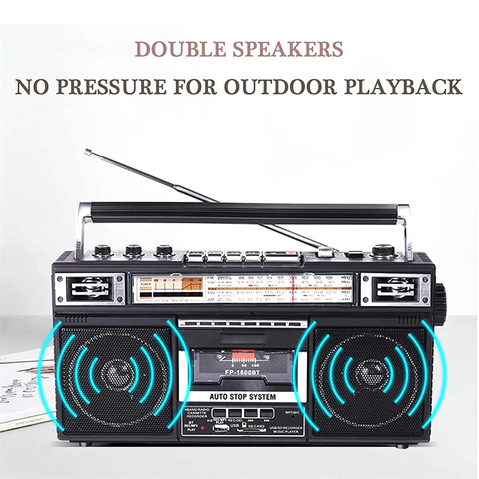 Radio Retro, grabadora y Reproductor de Casete de Radio portátil, conversión de MP3 Boombox Bluetooth Retro de Radio a Casete, con Tres Bandas AM/FM/SW1-2, grabación/tran