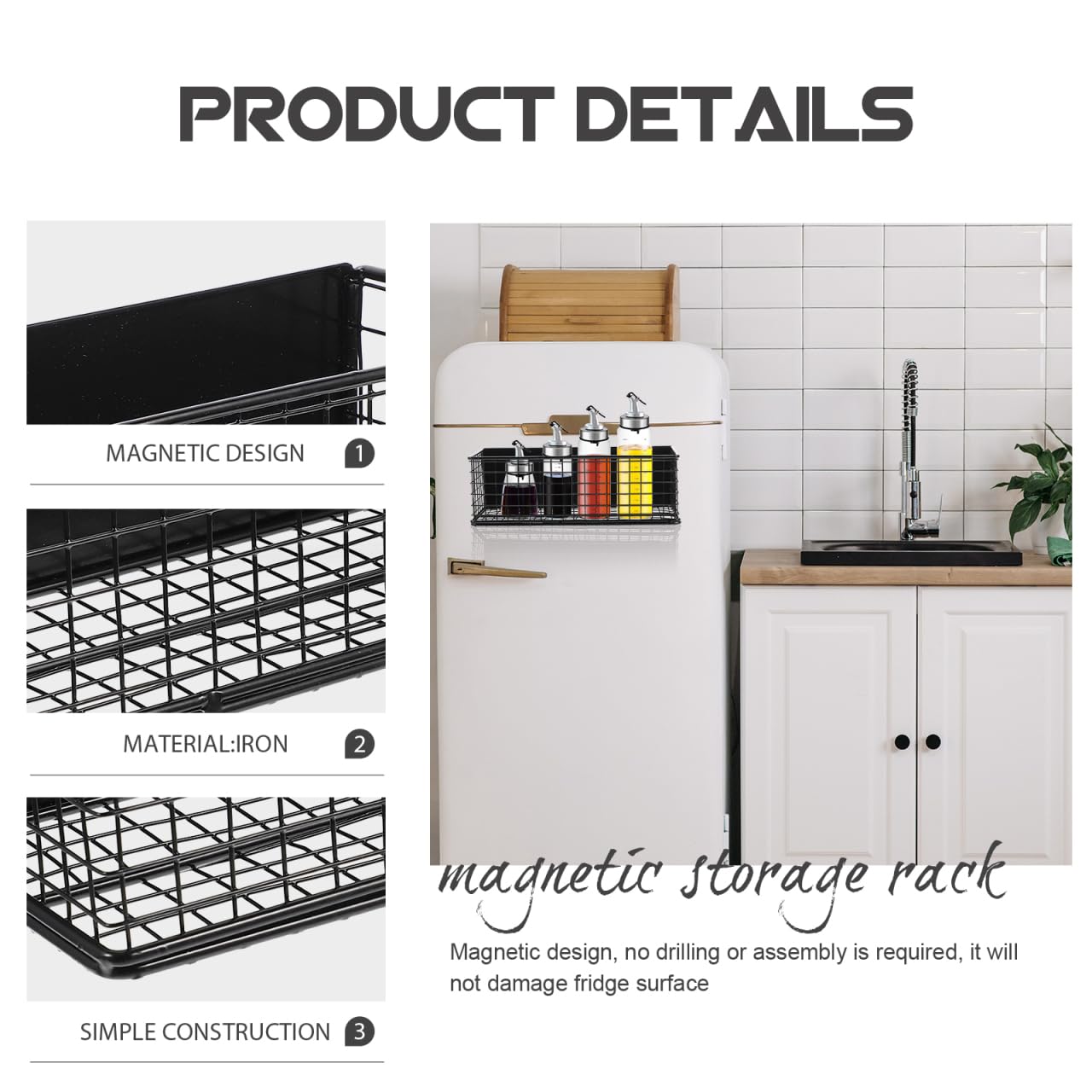 PRETYZOOM Magnetisches Gewürzregal Für Kühlschrank 24.50X10.00X8.00Cm Magnetablage Küchen Organizer Ohne Bohren Platzsparend Für Gewürzflaschen Und Küchenutensilien
