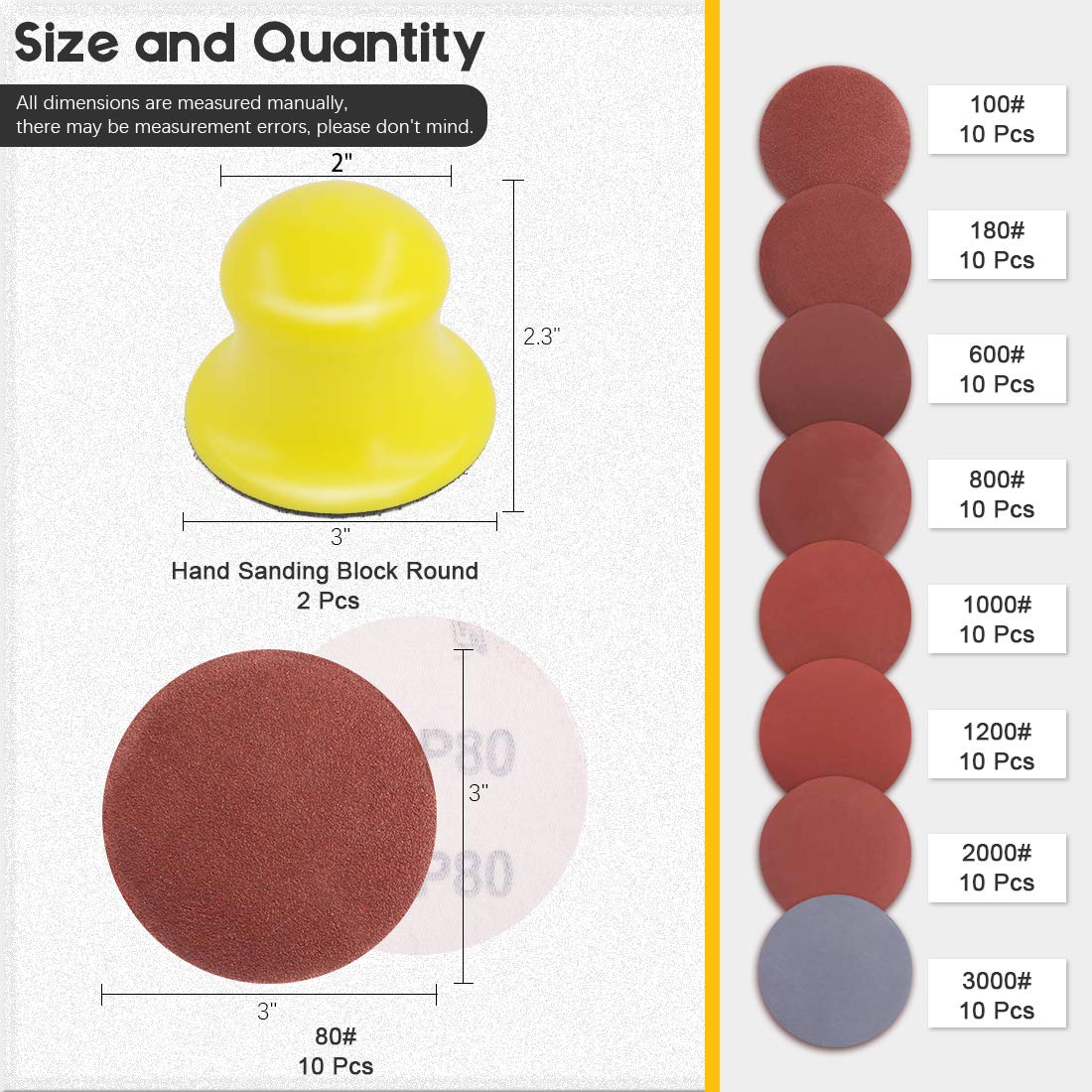 Glarks Sanding Blocks & Sandpaper Set - 92 Pcs -2