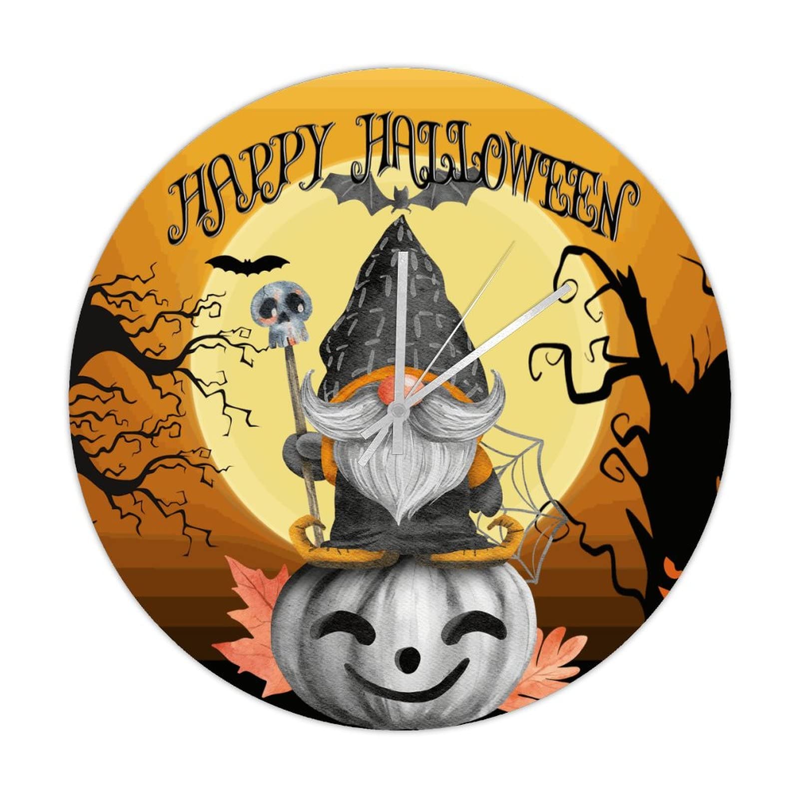 Horloge murale pour chambre d'enfant Halloween lune et gnome
