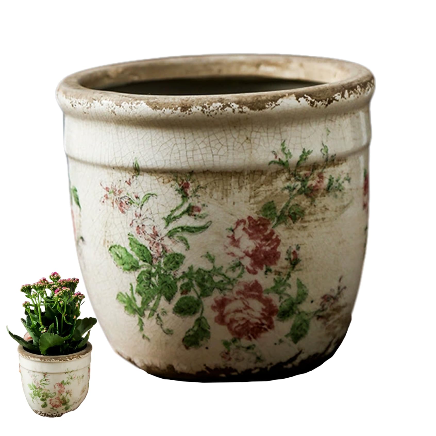 Ceramic Plant Pot Vintage Flower Pattern 4.7x4.3 Planter Pot with
