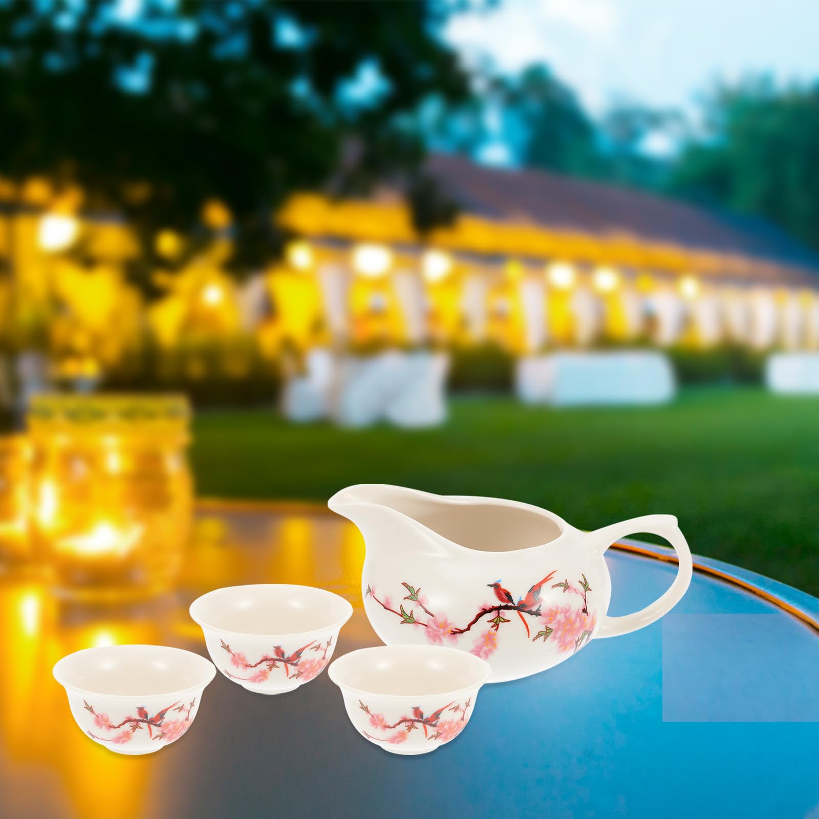 COLLBATH Set de Té Kung Fu 8 Tazas, Tetera, Cuenco Tapa y Embudo de Cerámica Resistente al Desgaste Filtro Integrado, Diseño Flor de Durazno, Adecuado del Té en Casa U Oficina