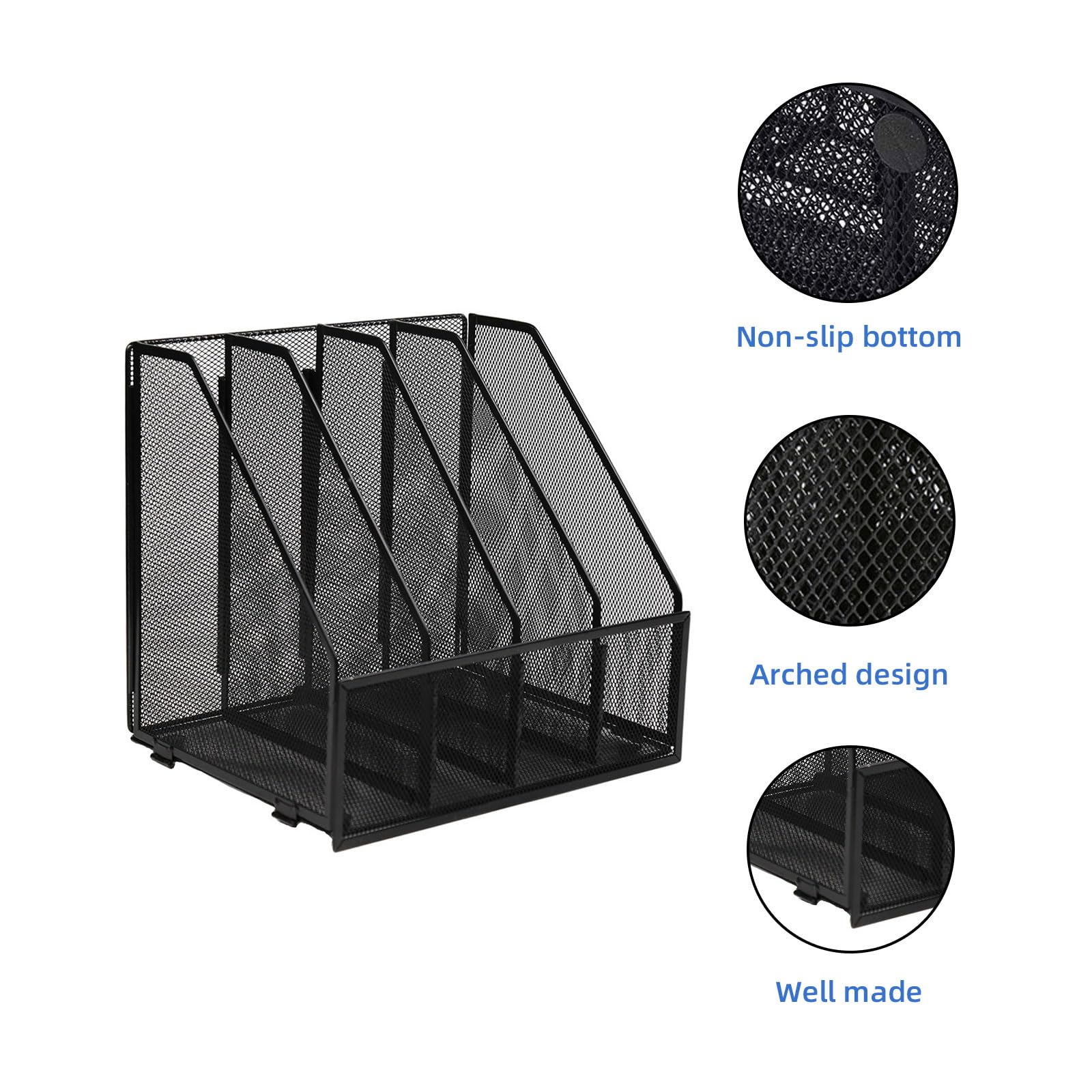 Portariviste Da Scrivania 4 Scomparti Con Portapenne - Organizer Metallico Per Documenti A4, Nero - Foto 7