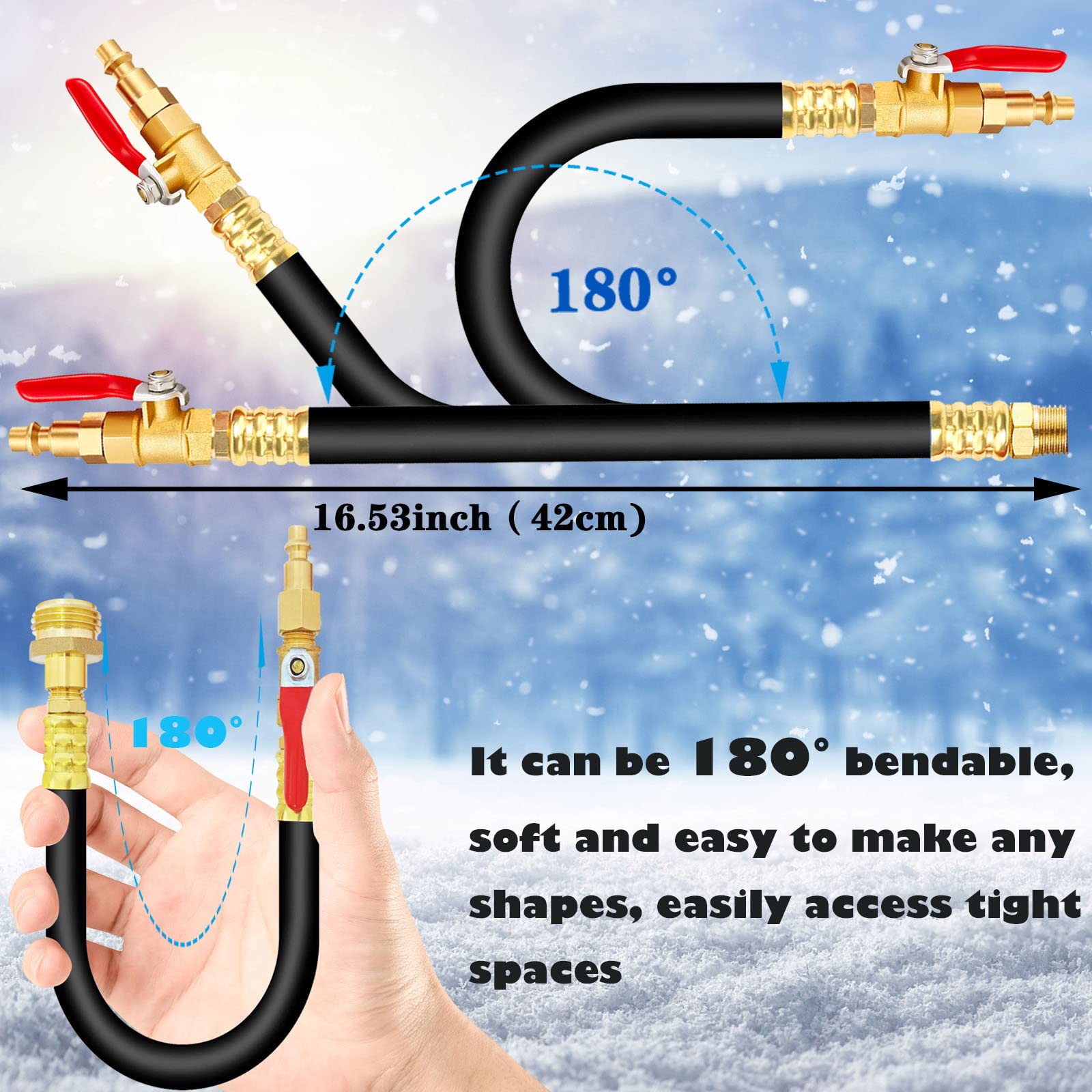 RV Winterizing kit Blowout Adapter with shut off valve Air compressor Quick-Connect plug garden hose