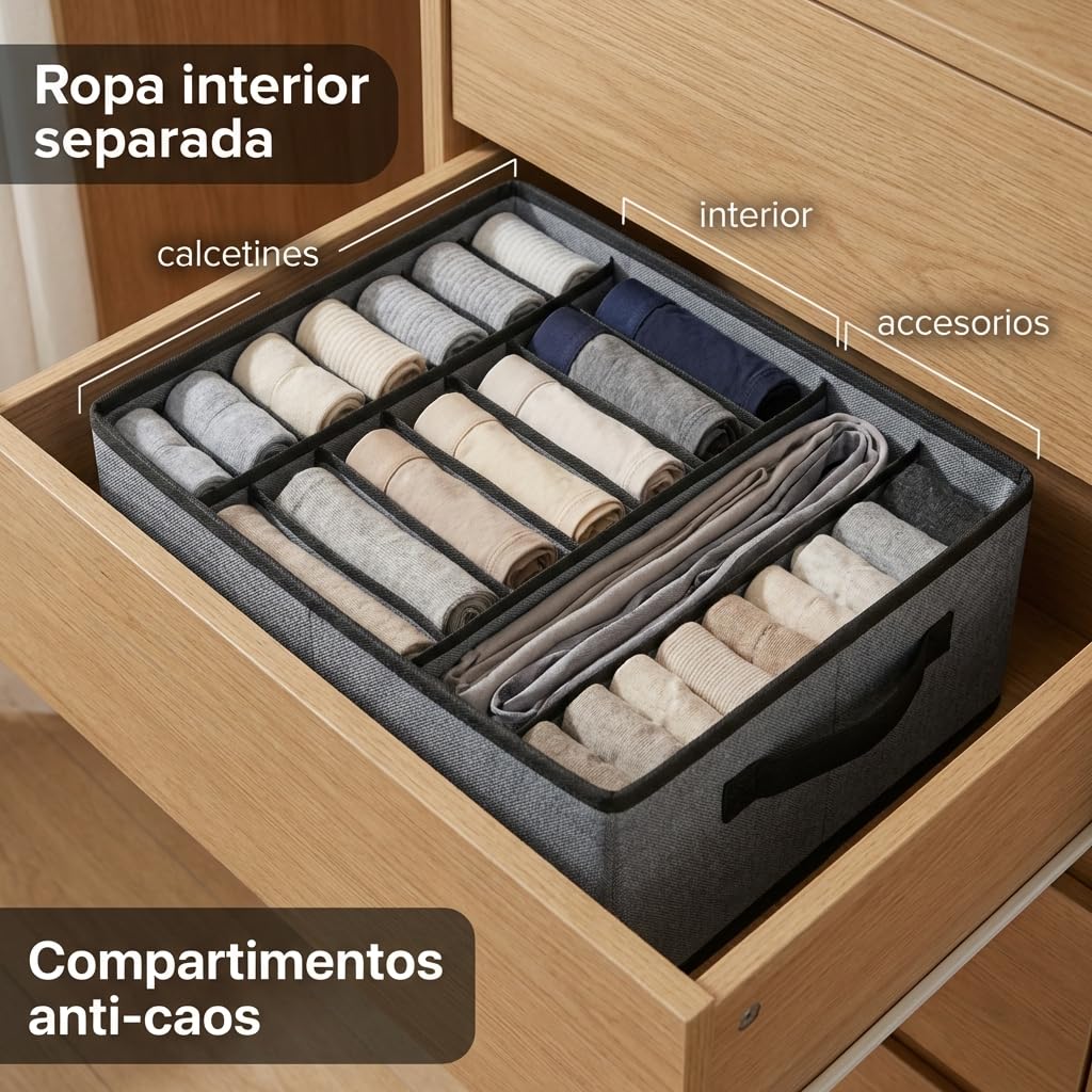 Pincho Schrank-Organizer, Aufbewahrungsboxen für Kleidung, Aufbewahrung zu Hause, Aufbewahrungsbox aus Stoff mit verstärkten Griffen, Schubladen-Organizer mit Fächern, faltbar, grau (6)