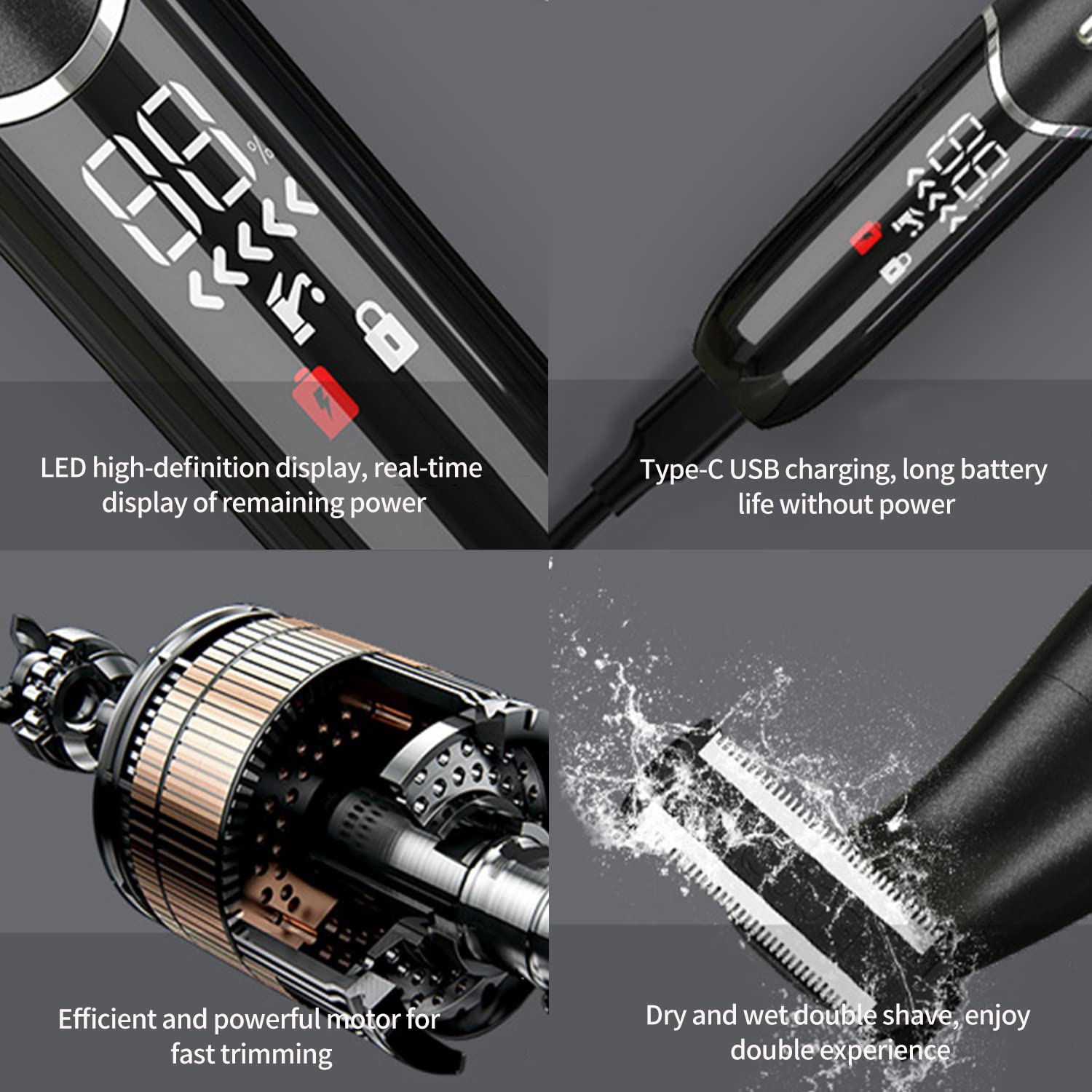 OBEST Rasoir Électrique Homme Multifonction,Rasoir Imperméable 4 en 1,Tondeuse Barbe,Tondeuse Nez,Tondeuse à Sourcils,En Acier Inoxydable,USB Recharger (Noir)