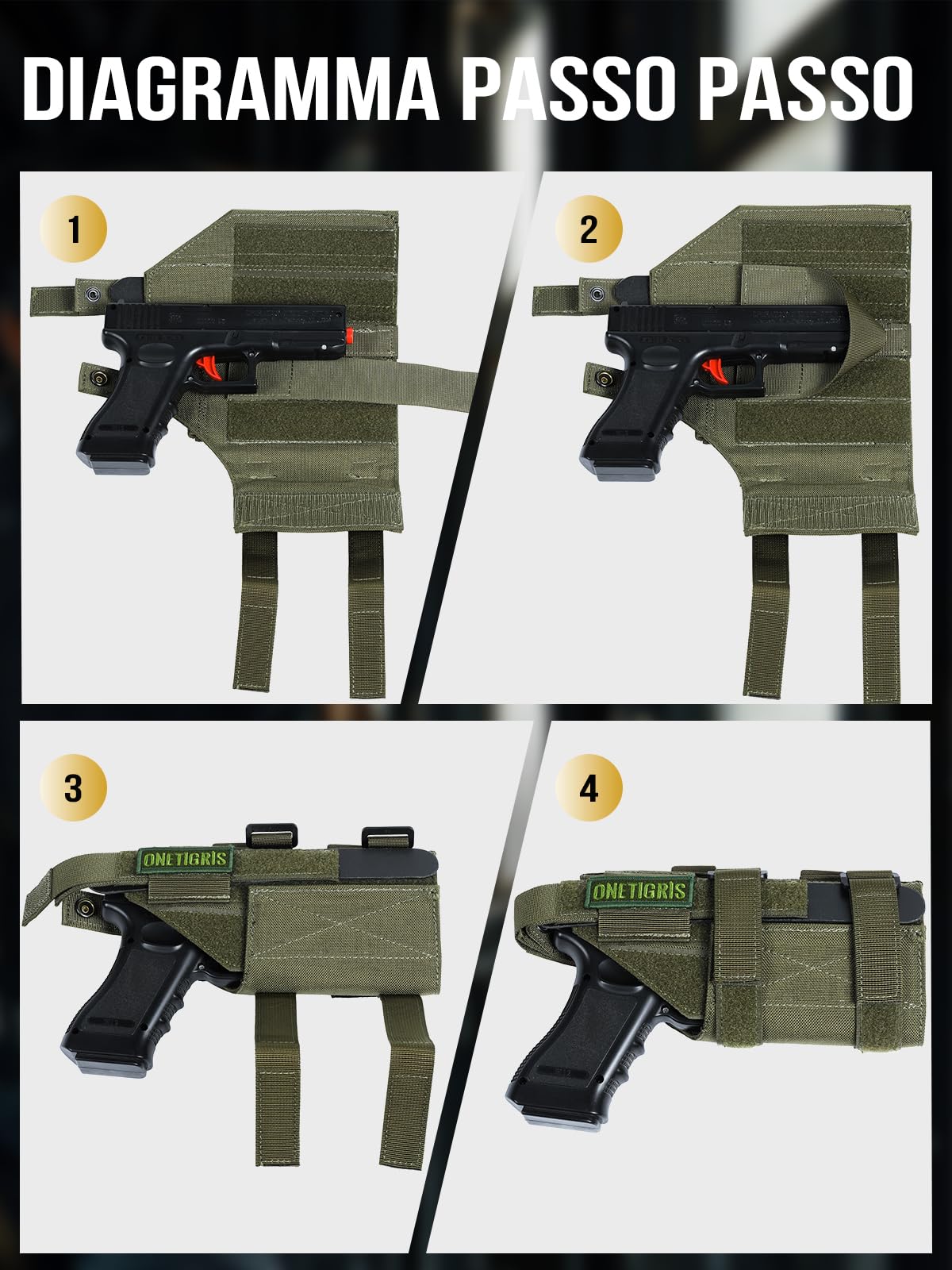 OneTigris Fondina Pistola Universale MOLLE – Compatibile con 17/19/20/21, Nylon 1000D, Regolabile (Destrimani) Fondina Cosciale & da Cintura per Softair, Paintball e Addestramento Tattico