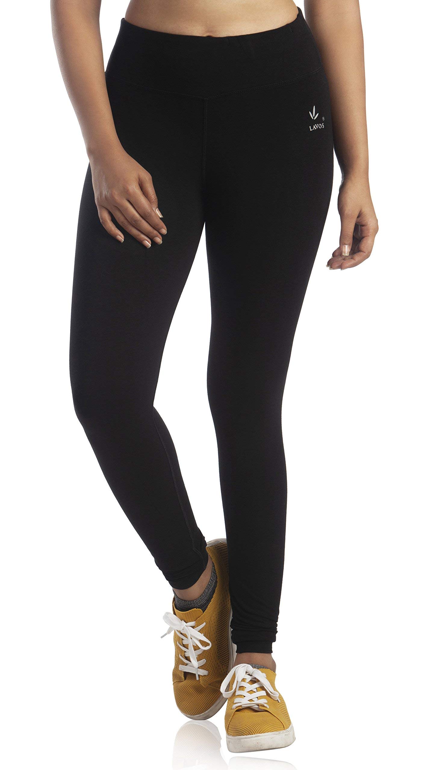 lavos Women's Yoga Pants Stretch fit Gym Workout Tights | Bamboo Cotton Full Length 4-Way Stretchable Anti-Microbial Sports Leggings -Black-M-picture-39