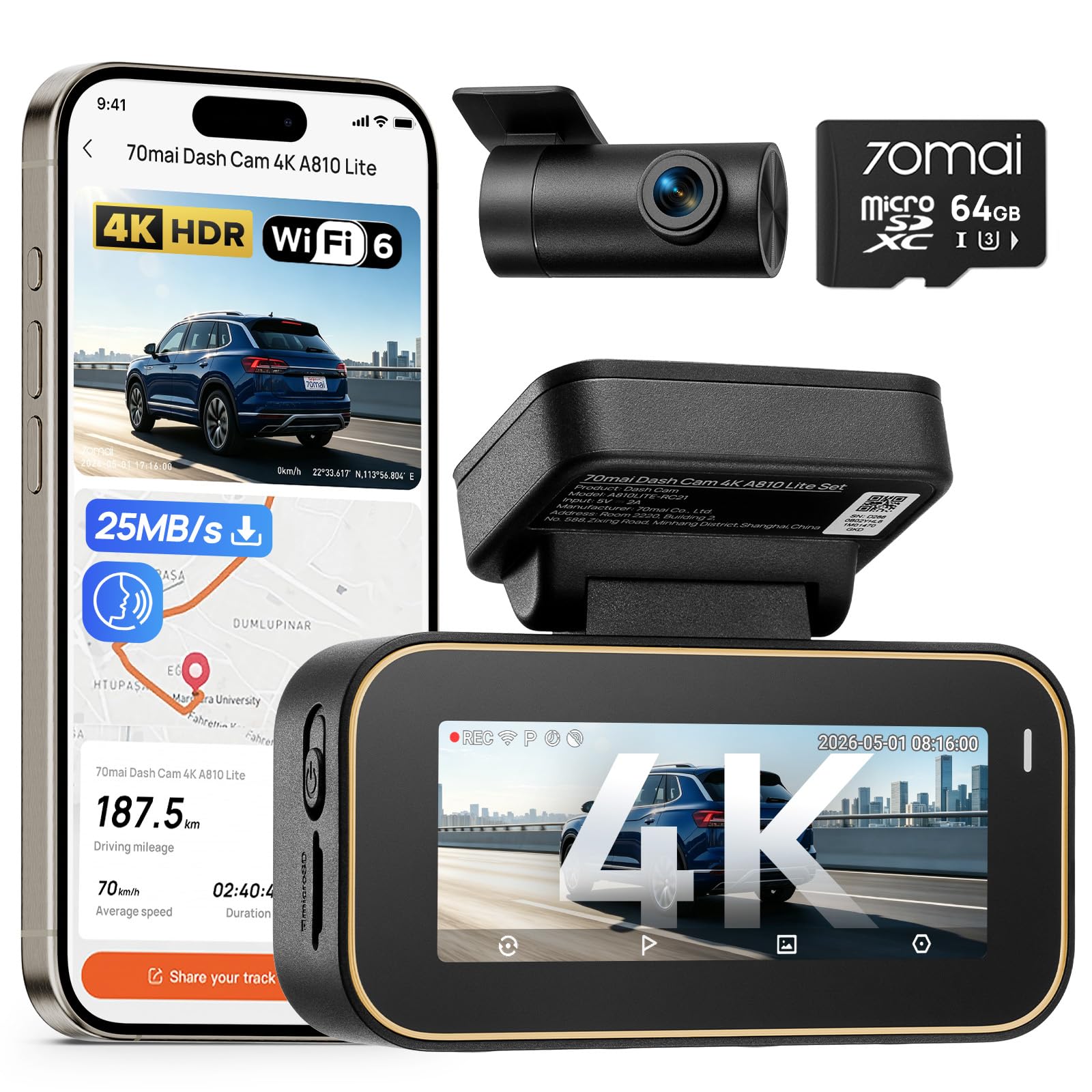 70mai A810 Lite Dash Cam