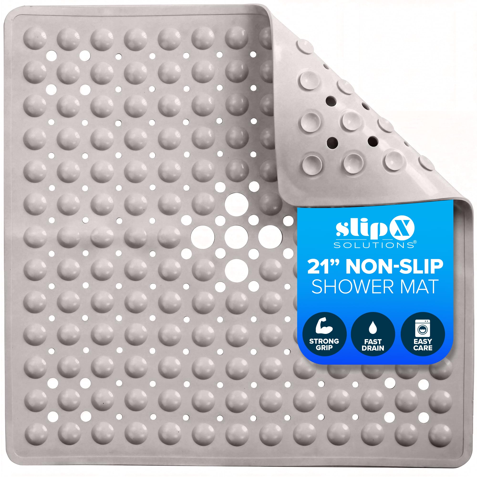 SlipX Solutions 21" Square Non Slip Shower Stall &amp; Bathtub Mat, Tan