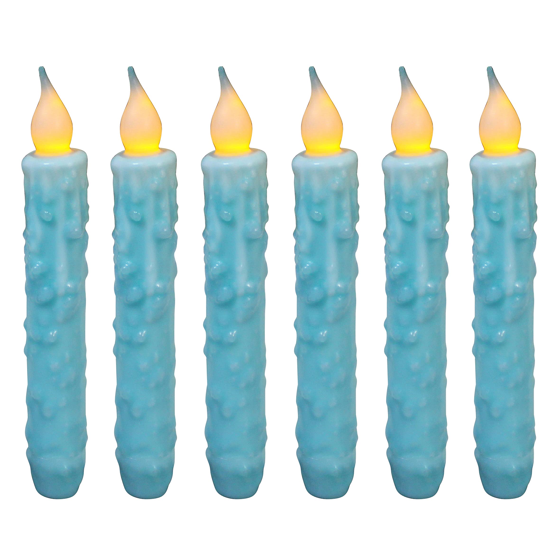 CVHOMEDECO. Real Wax Hand Dipped Battery Operated LED Timer Taper Candles Rustic Primitive Flameless Lights Decor, 6.75 Inch, Teal, 6 PCS in a Package โ image 1