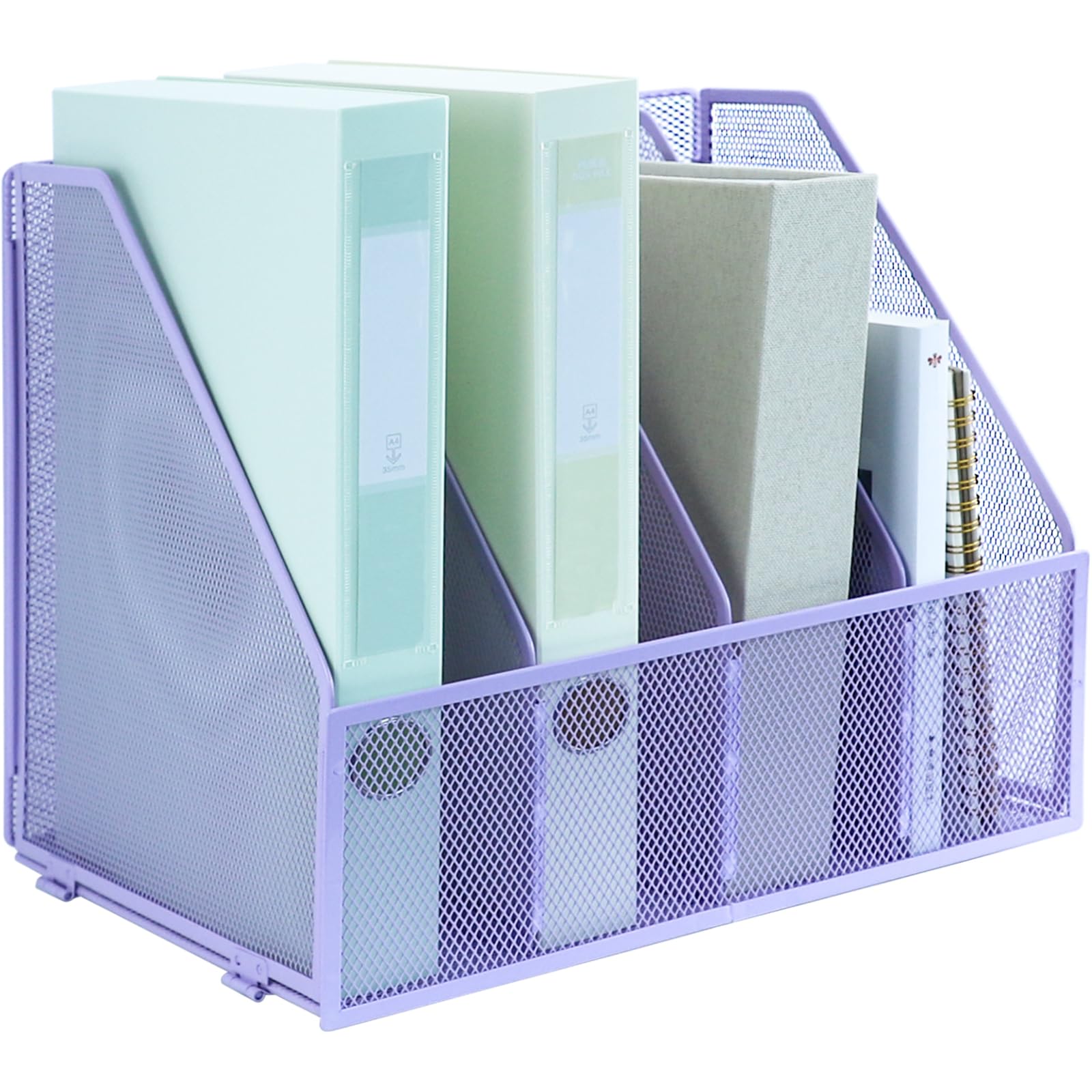 Iougdsec Purple, 4 Vertical Compartments A4 File Holder Folding Bookshelf, 4 Vertical Compartments Magazine File Holder, Desk Organizer Document Folder For Office School And Home, Purple