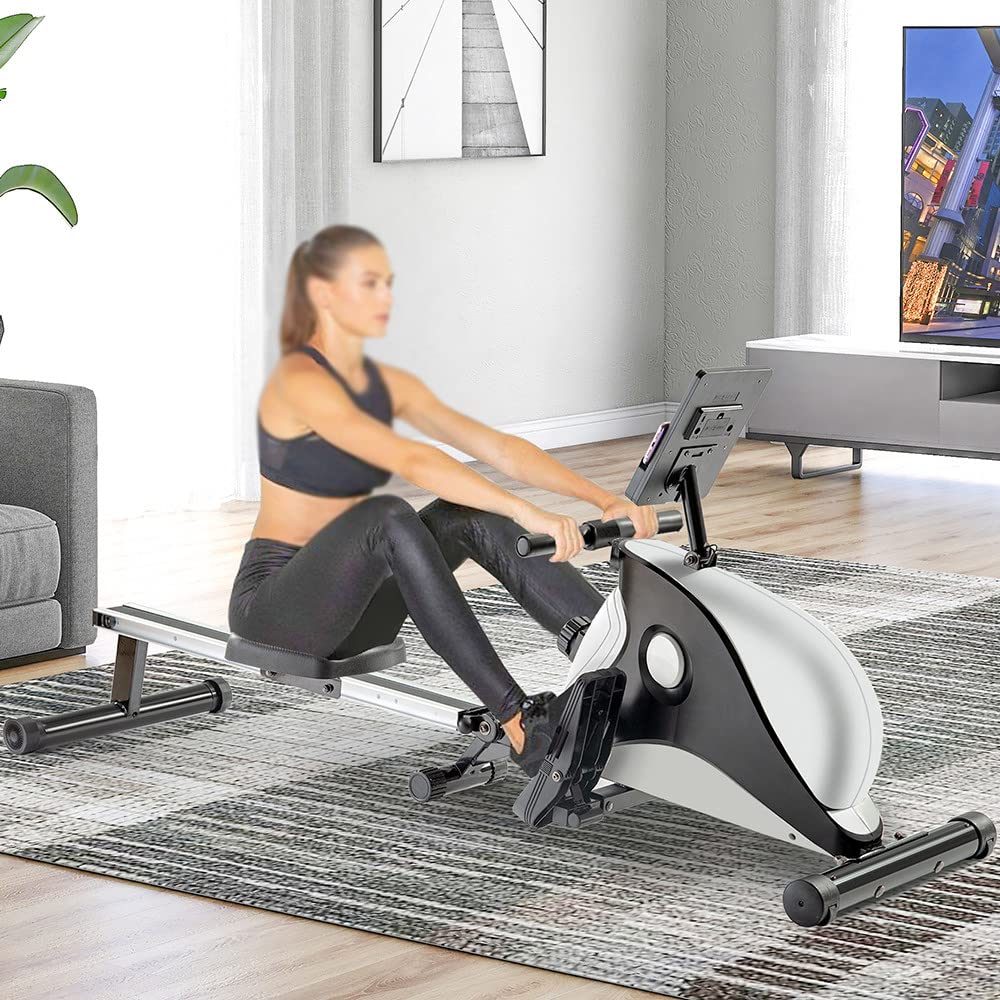 Vogatore Domestico Regolabile per La Casa,Vogatore Magnetico,8 Livelli di Resistenza,con Monitor LCD Silent Rower,Doppi Scivoli in Alluminio,Fino A 110Kg,Fitness Attrezzi Casa.