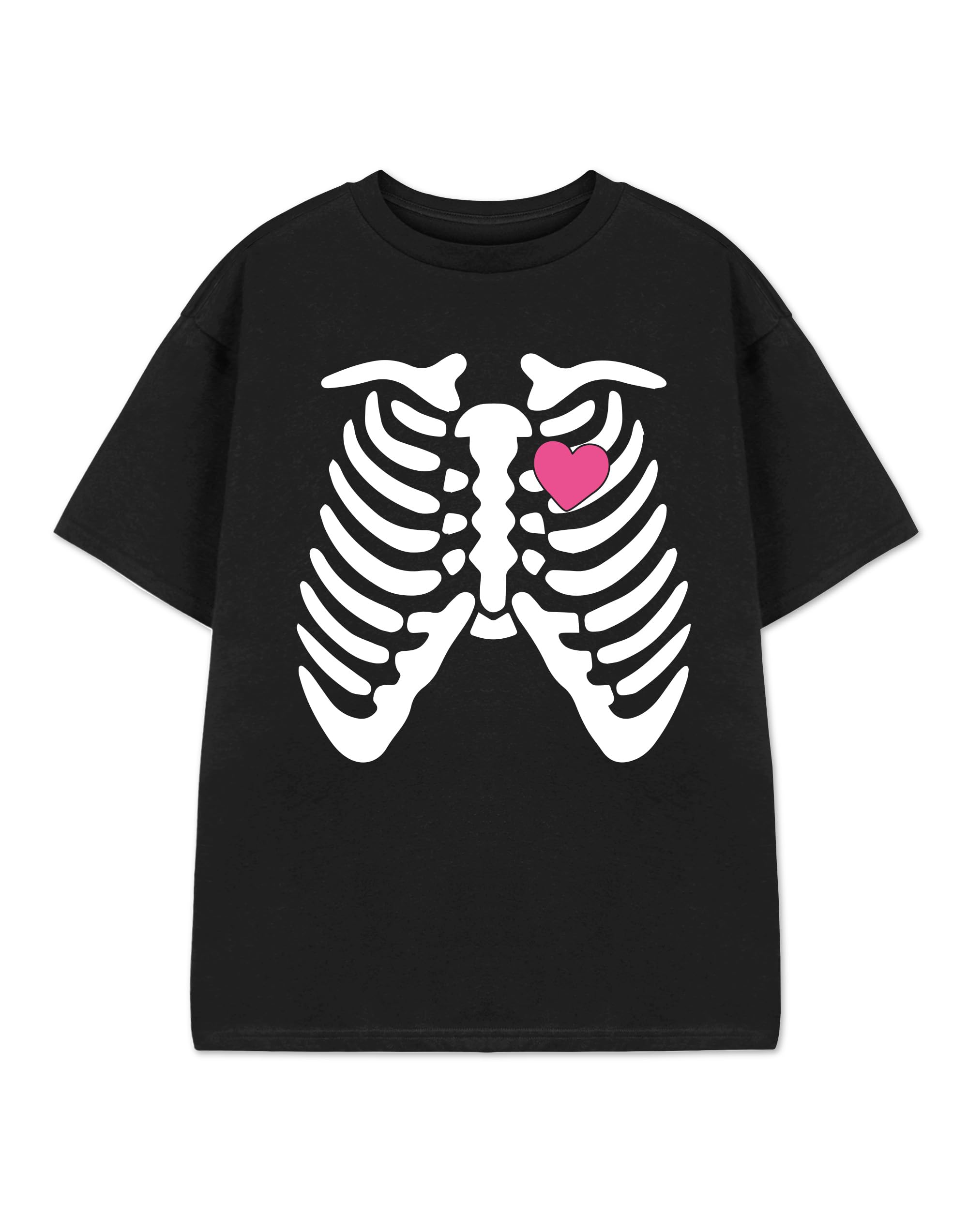 Vanilla Underground Girls Black Ribcage T-Shirt | Graphic Tee | Short Sleeve Top for Kids | Spooky Merchandise Apparel Gift | Teen Halloween Fashion | Unique Design Shirt for Boys and Girls