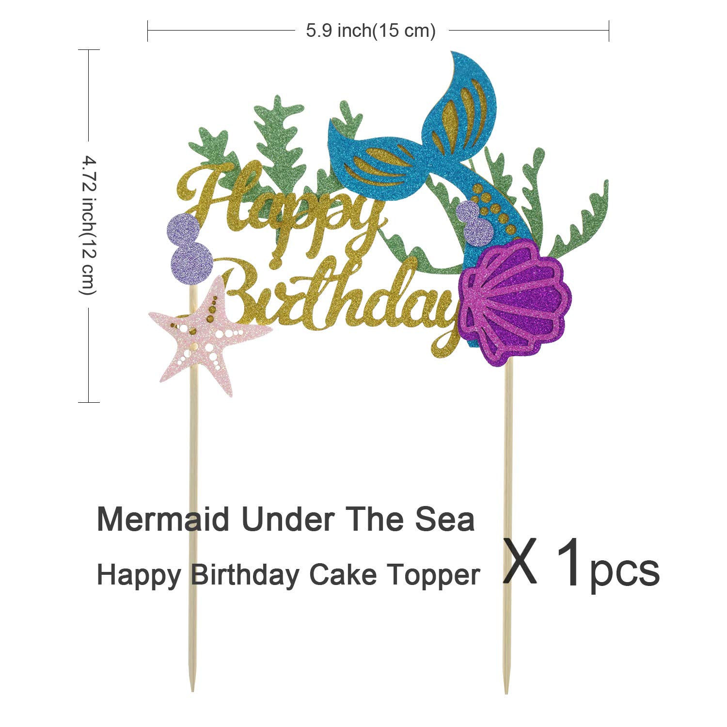 Amazon.com: Ocean Glitter Mermaid Happy Birthday Cake Topper Under The Sea  Mermaid Tail Cupcake Toppers For Baby Shower Party Decor Supplies by  Shxstore : Grocery & Gourmet Food