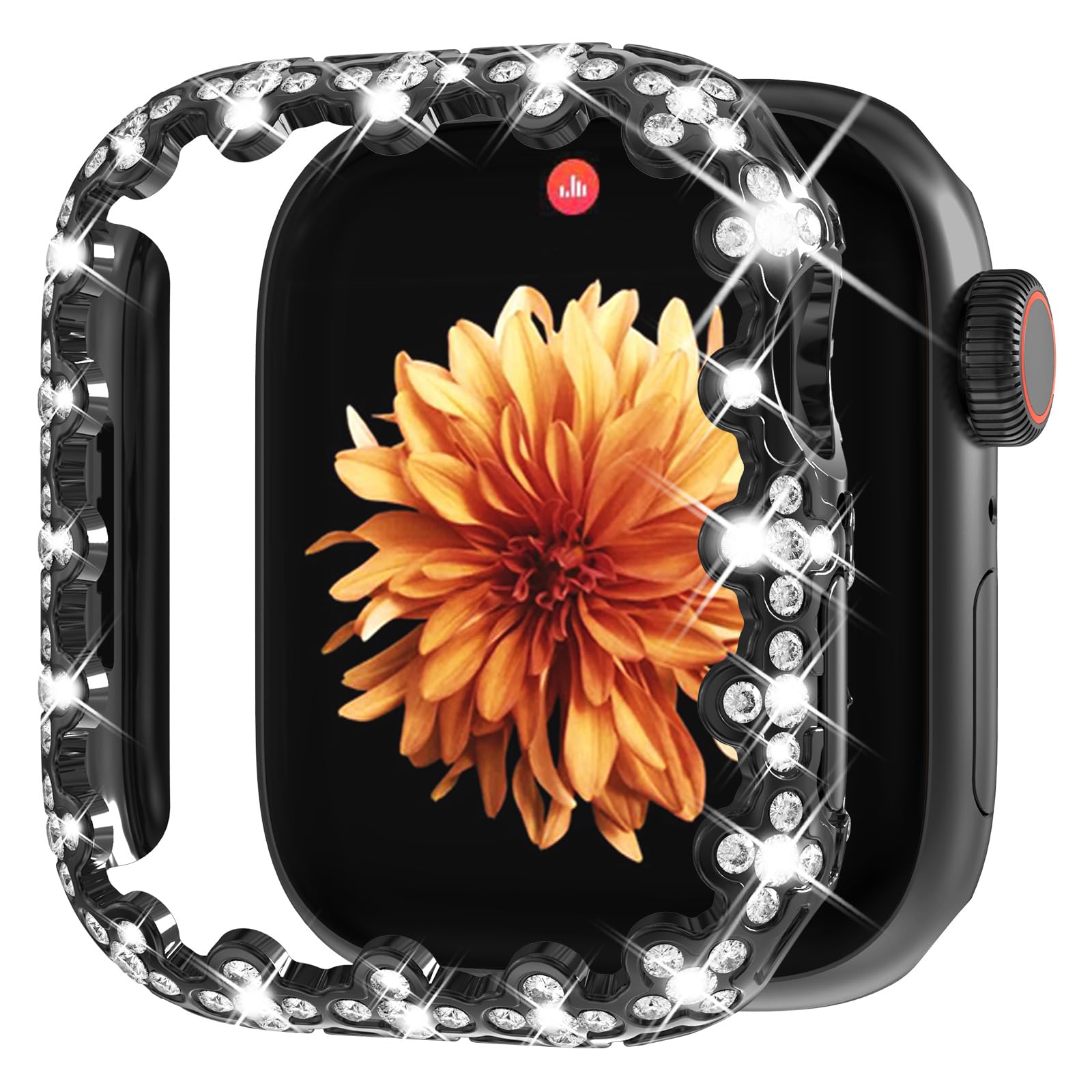 Wingle Bling Case Bumper for Apple Watch Series 11 10 46mm Case Cover, 4 Leaf Clover Lace Edge Diamond Crystal Rhinestone Protective Face Cover Hard