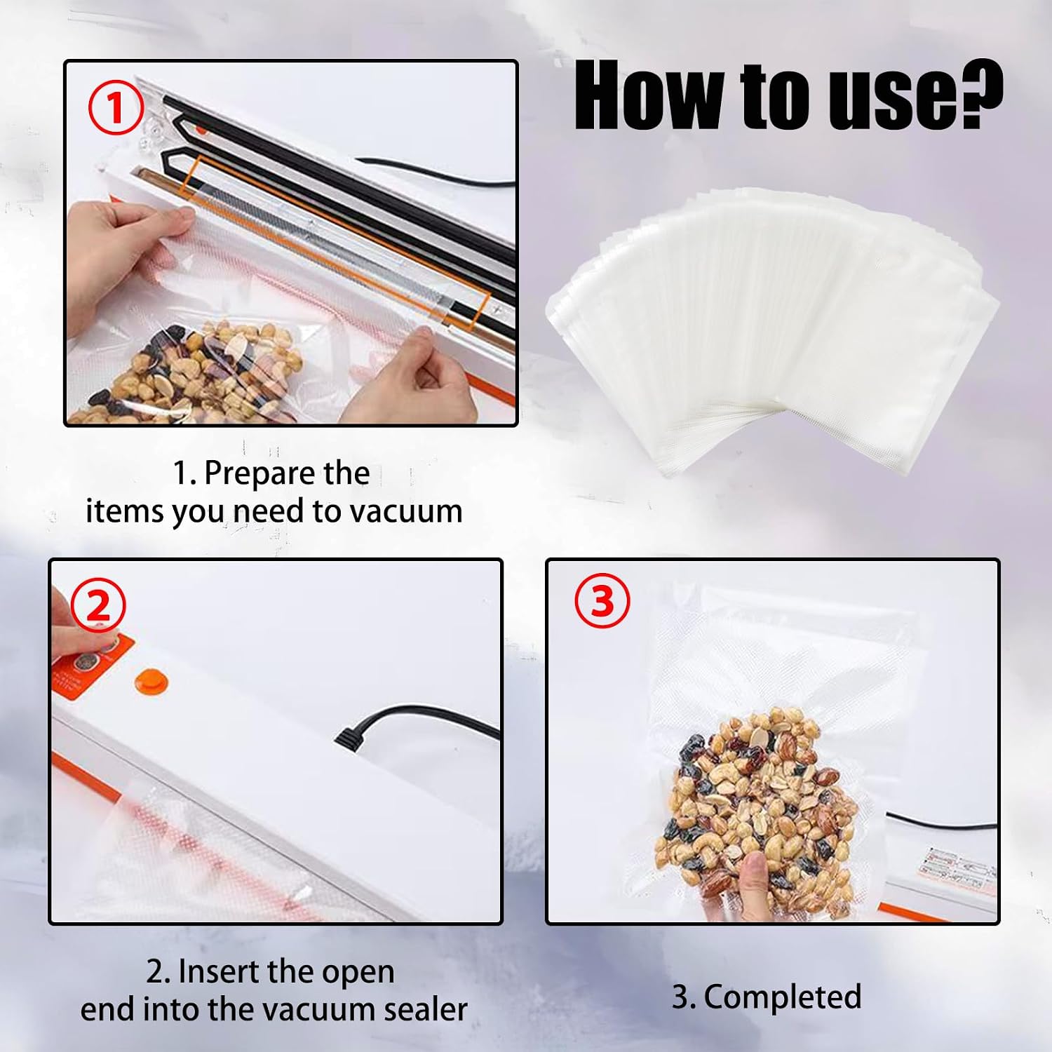 Pine & Linen 100pcs Vacuum Sealer Bags,Commercial Grade Heat Seal PreCut Bags for Food Preservation,Heavy-Duty Food Vac Bags for Meal Prep/Sous Vide(4 x 5.9 Inch)