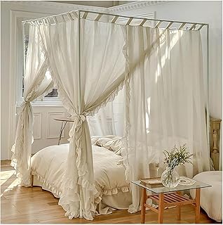 Mosquitera, dosel de malla for cama con cortina, mosquitera, marco de cama, soportes de cortina, dosel de 4 esquinas, postes de marco de cama con cortinas (soporte blanco doble)(Color:White Bracket,Si