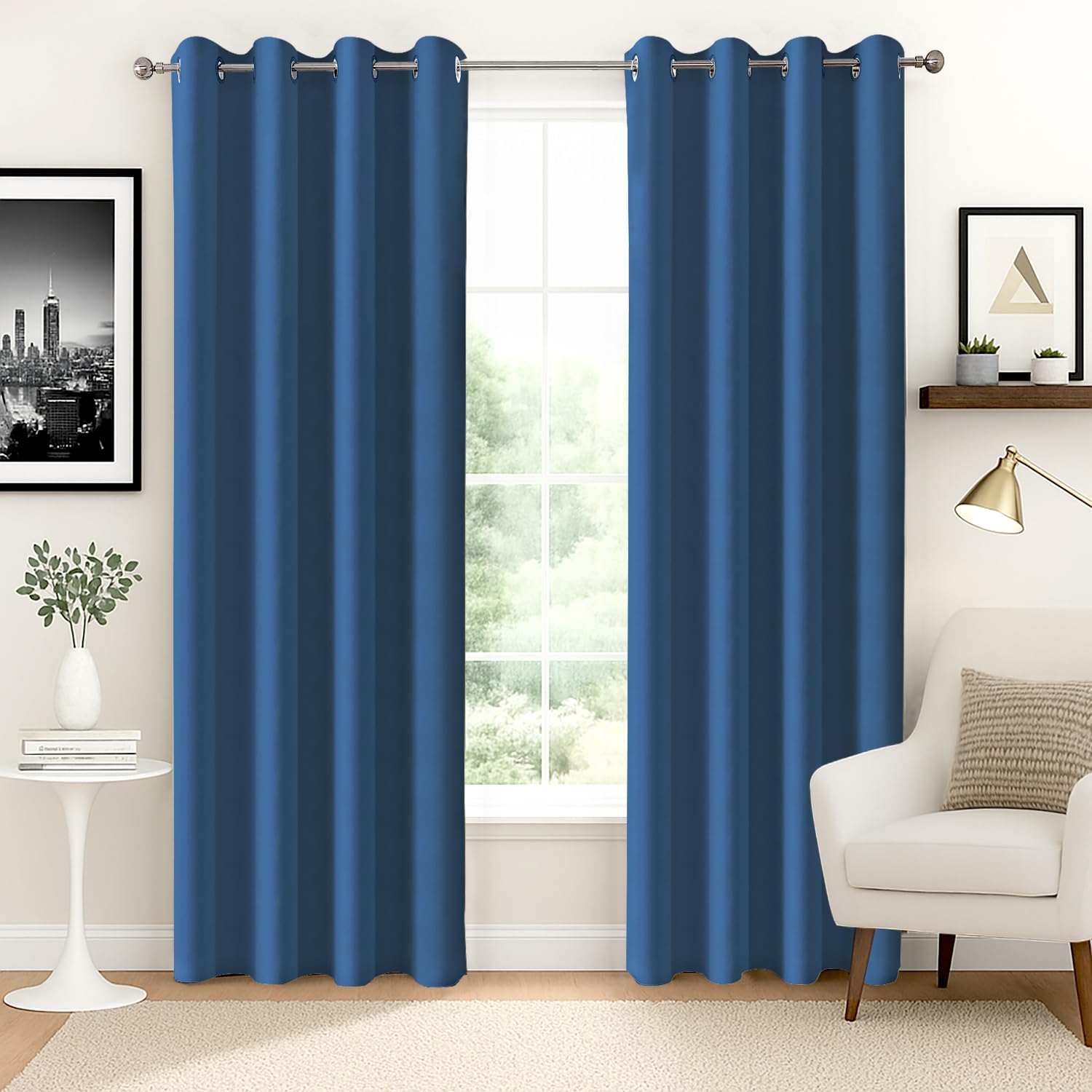 Homestan Blackout Long Door Curtains 9 Feet Set of 2, Royal Blue