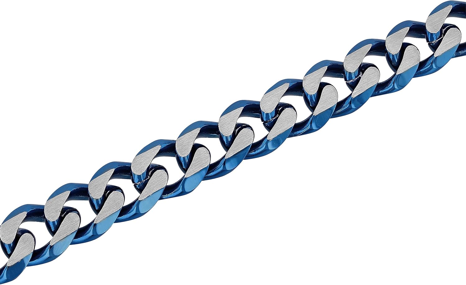 Men's Stainless Steel Cuban Link Chain Bracelet and Chain Necklace - Bold Blue Finish - Choice of Length