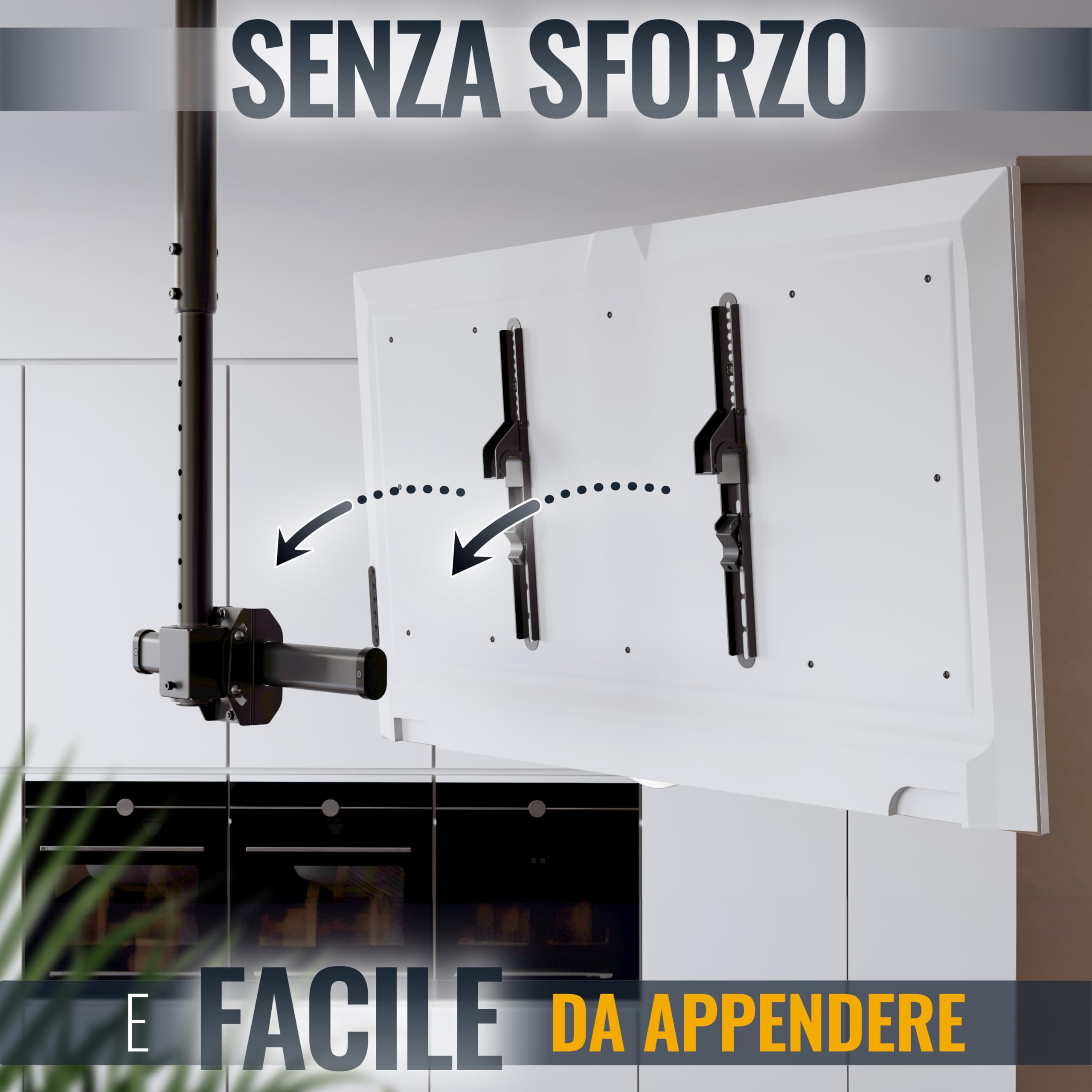 RICOO D0244 Supporto TV da soffitto Staffa TV 32-55 pollici per 32 43 50 55 pollici girevole inclinabile fino a 60 kg max VESA 400x400