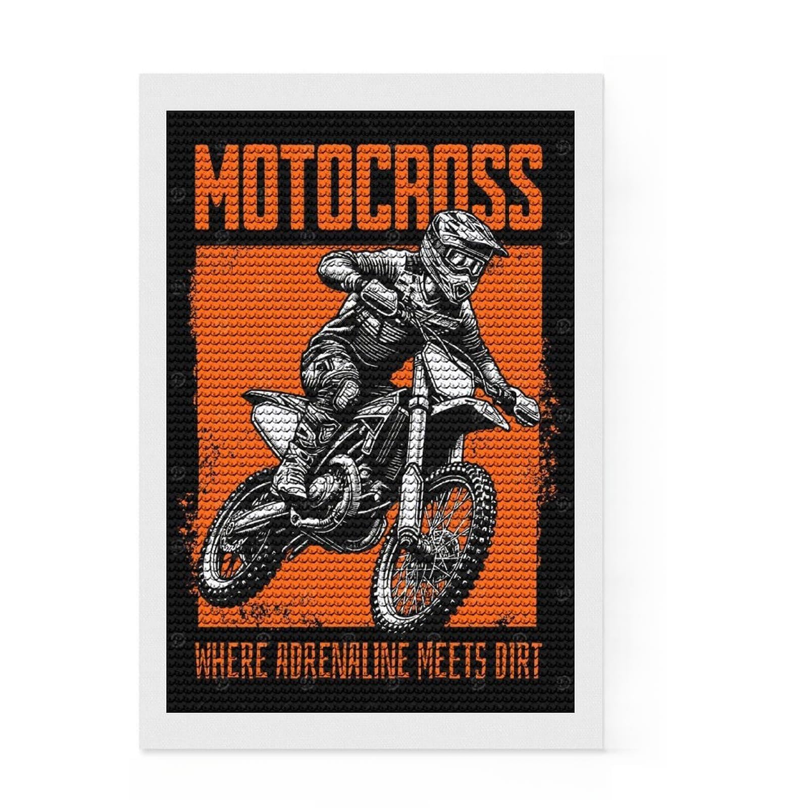 Junmoney Motocross Quote Pop Art DIY Diamond Art Canvas Kit 8"x12", Boho Decor, for Teens, with Tool Kit, Christmas Gift, Mindful Craft Activity
