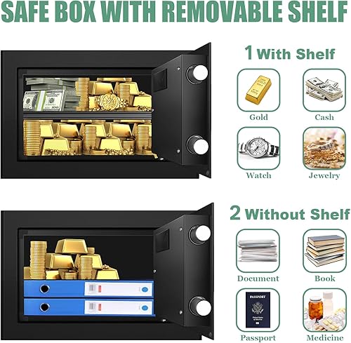 Miniatura 5 de Caja de seguridad pequeña para uso doméstico, seguridad digital para el hogar con cerradura de combinación, estante extraíble y función de silencio,